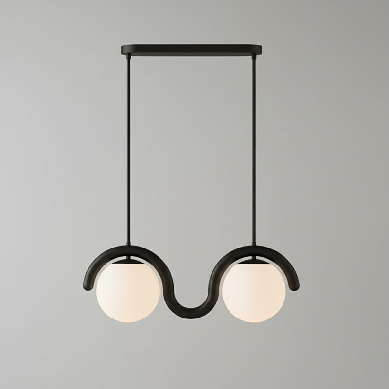 Modern Linear Chandelier with Curved Metal Frame & Glass Sphere – Art Nouveau Pendant Light for Dining Room | Thomler