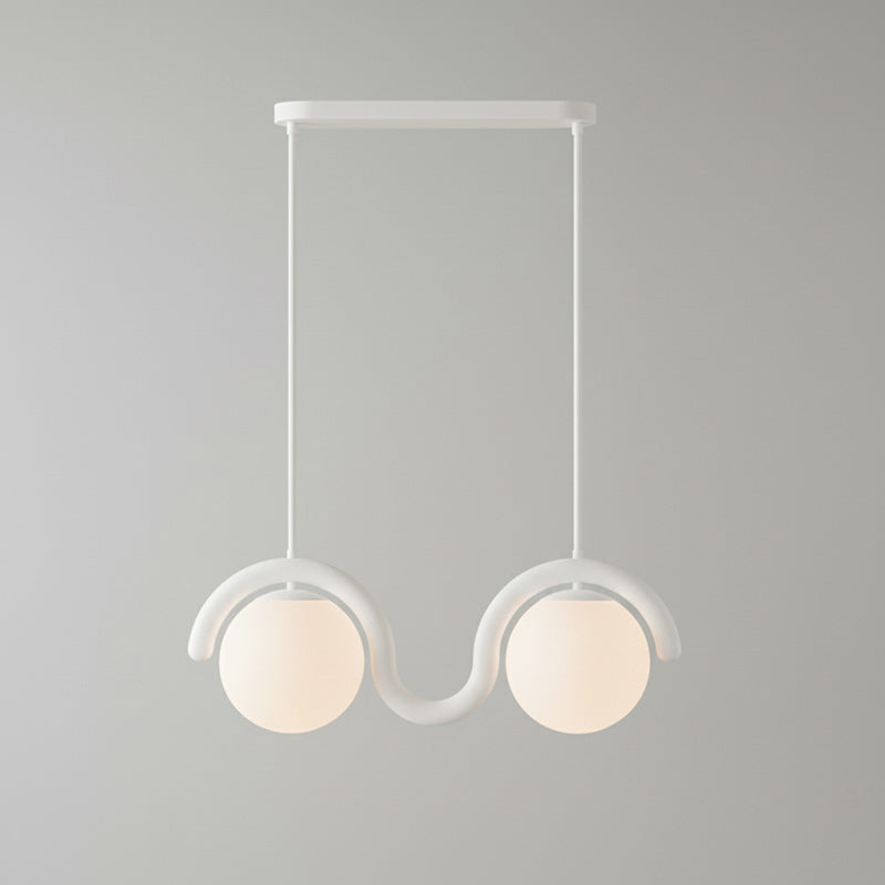 Modern Linear Chandelier with Curved Metal Frame & Glass Sphere – Art Nouveau Pendant Light for Dining Room | Thomler