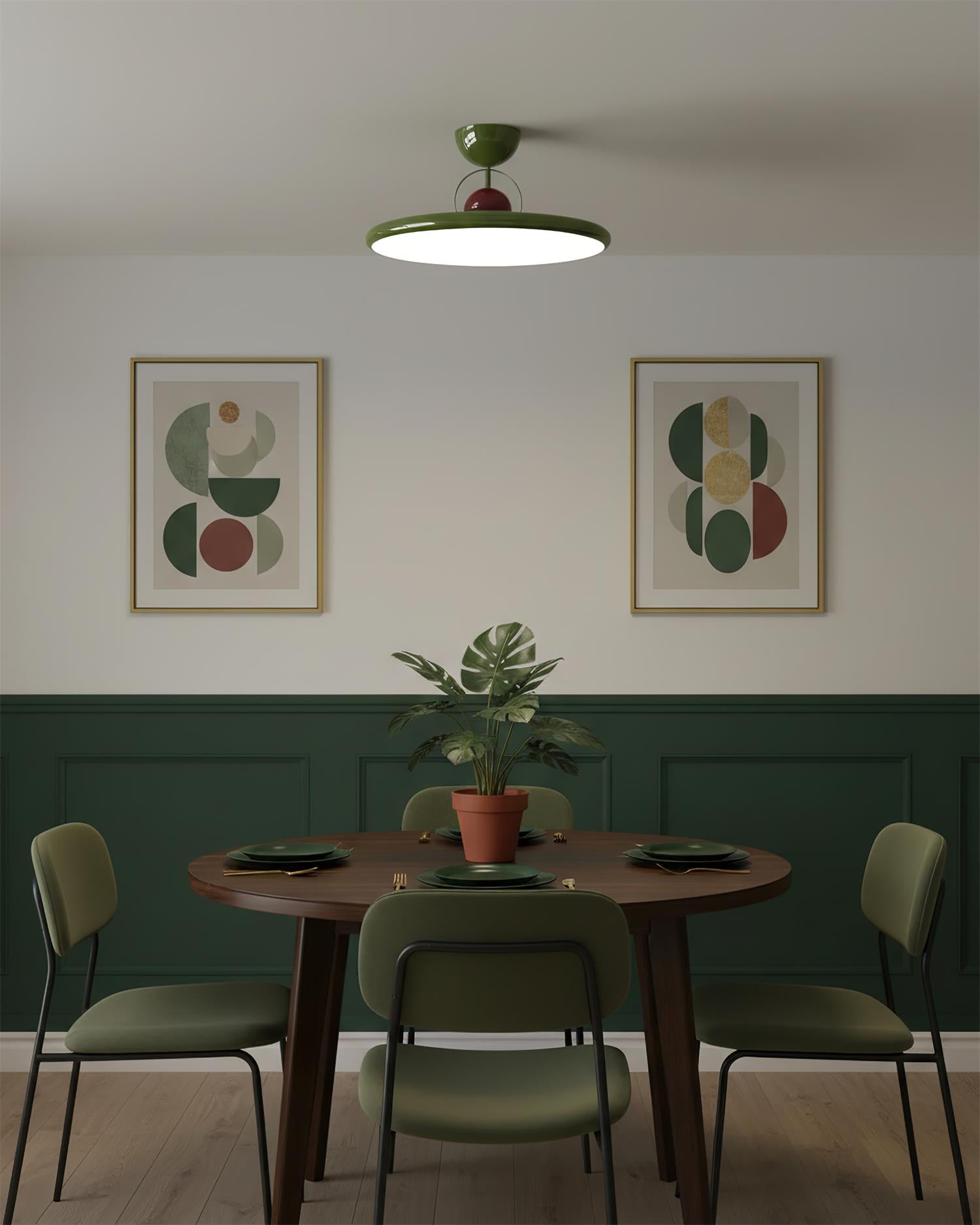 Ceiling Lamp Metal Integrated LED 15.7 in 9.4 in Chrome Green Beige Indoor Lighting Modern Home Dining Room Kitchen Fixture | Thomler