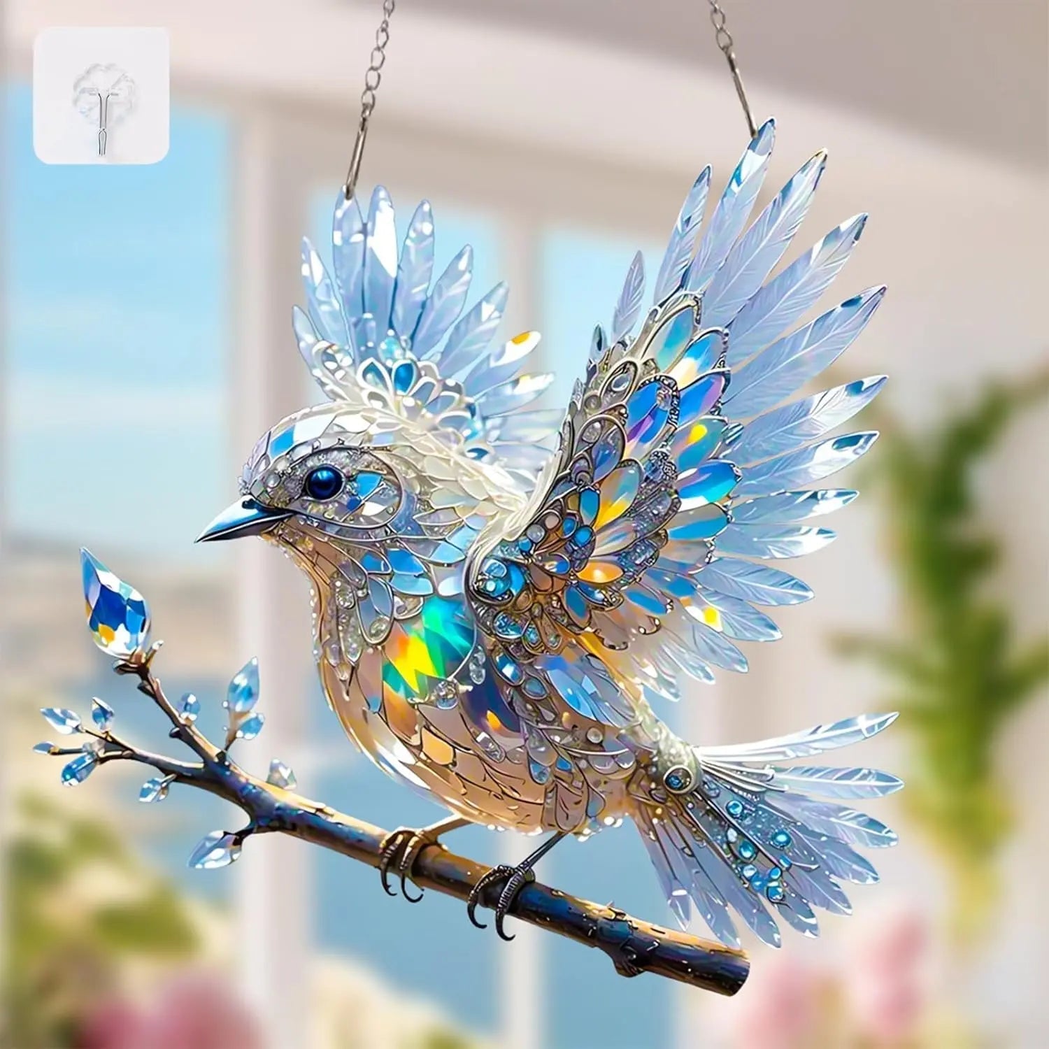 Suncatcher Acrylic Crystal Bird 20.0 cm Blue Window Hanging Rainbow Light Catcher Decorative Ornament Gift | Thomler