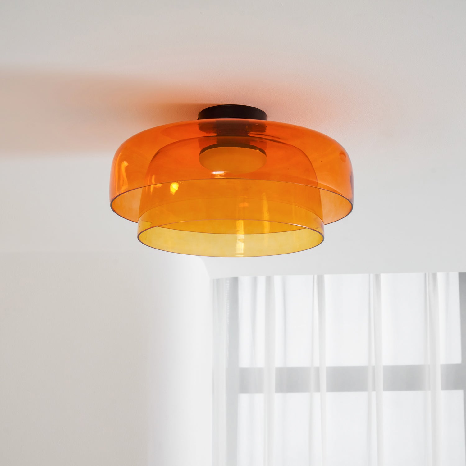 Ceiling Light Glass Metal 16.5 in Layered LED Indoor Living Room Bedroom Flush Mount Fixture | Thomler