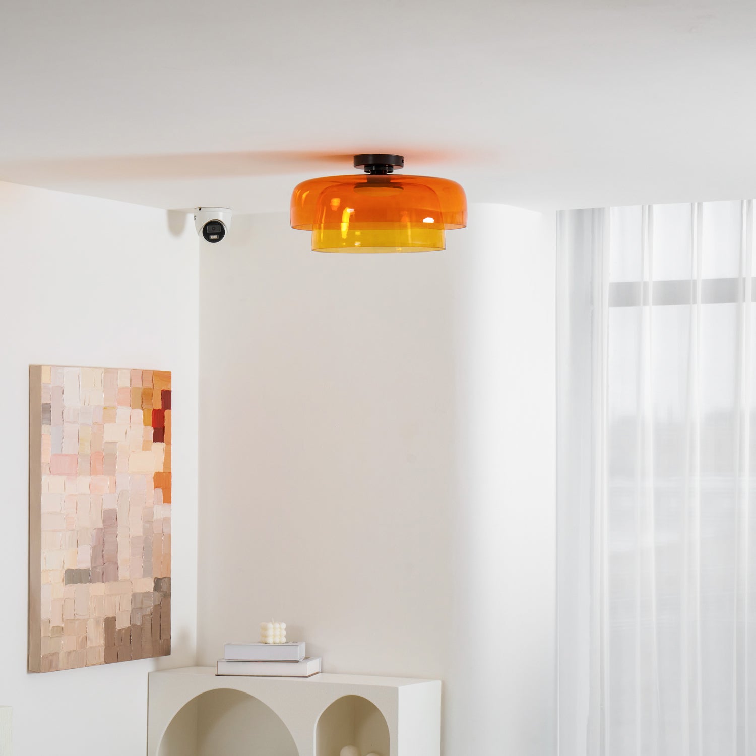 Ceiling Light Glass Metal 16.5 in Layered LED Indoor Living Room Bedroom Flush Mount Fixture | Thomler