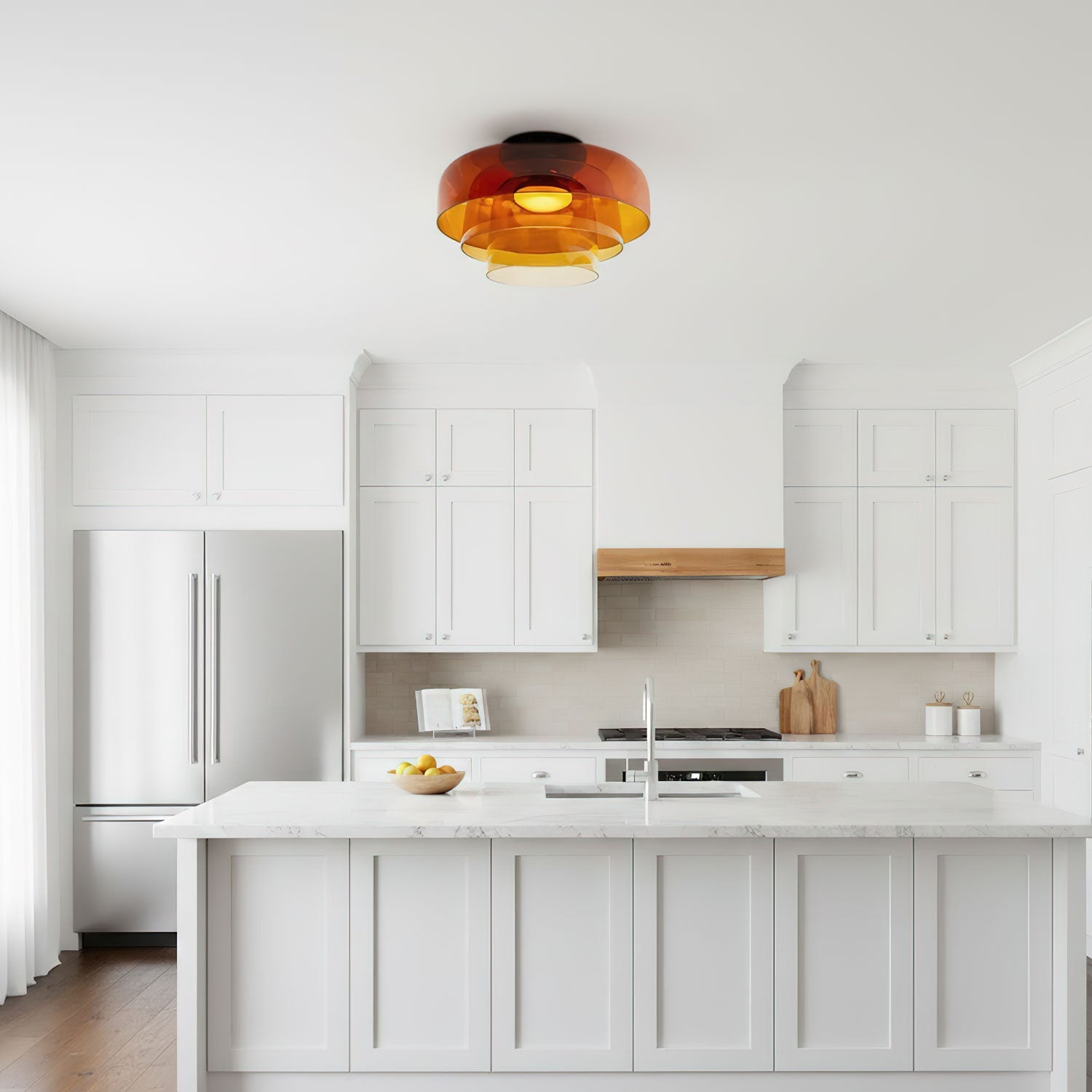 Ceiling Light Glass Metal 16.5 in Layered LED Indoor Living Room Bedroom Flush Mount Fixture | Thomler