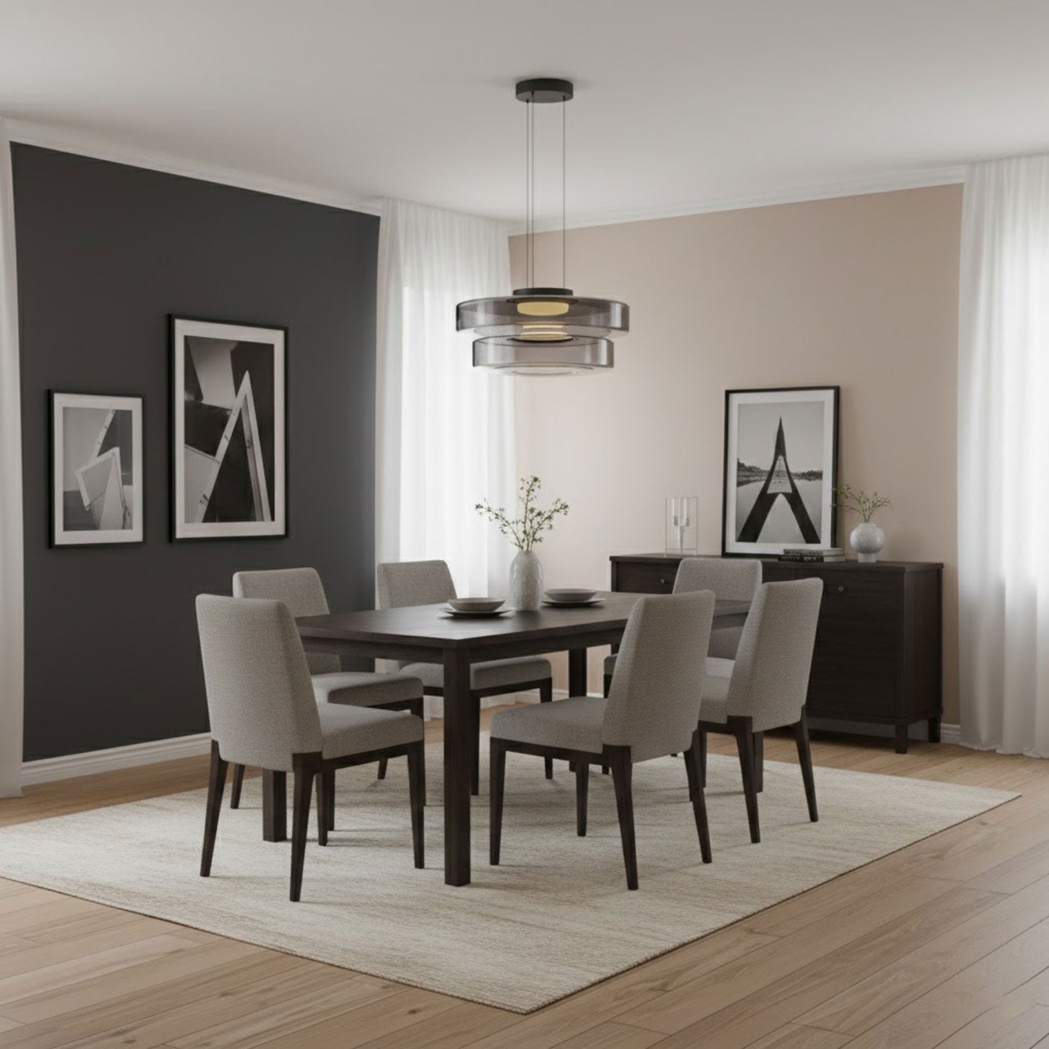 Glass Pendant Light 17.7 In Layered LED Dining Room Kitchen Island Ceiling Fixture Modern Multi Tier Hanging Lamp | Thomler