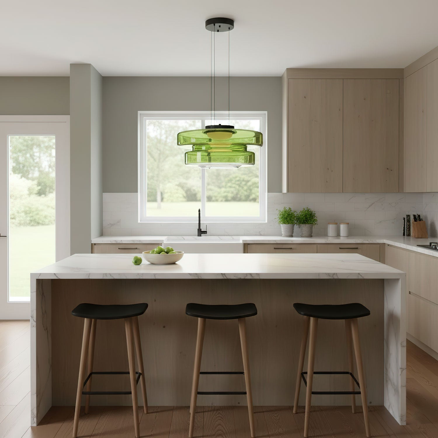 Glass Pendant Light 17.7 In Layered LED Dining Room Kitchen Island Ceiling Fixture Modern Multi Tier Hanging Lamp | Thomler