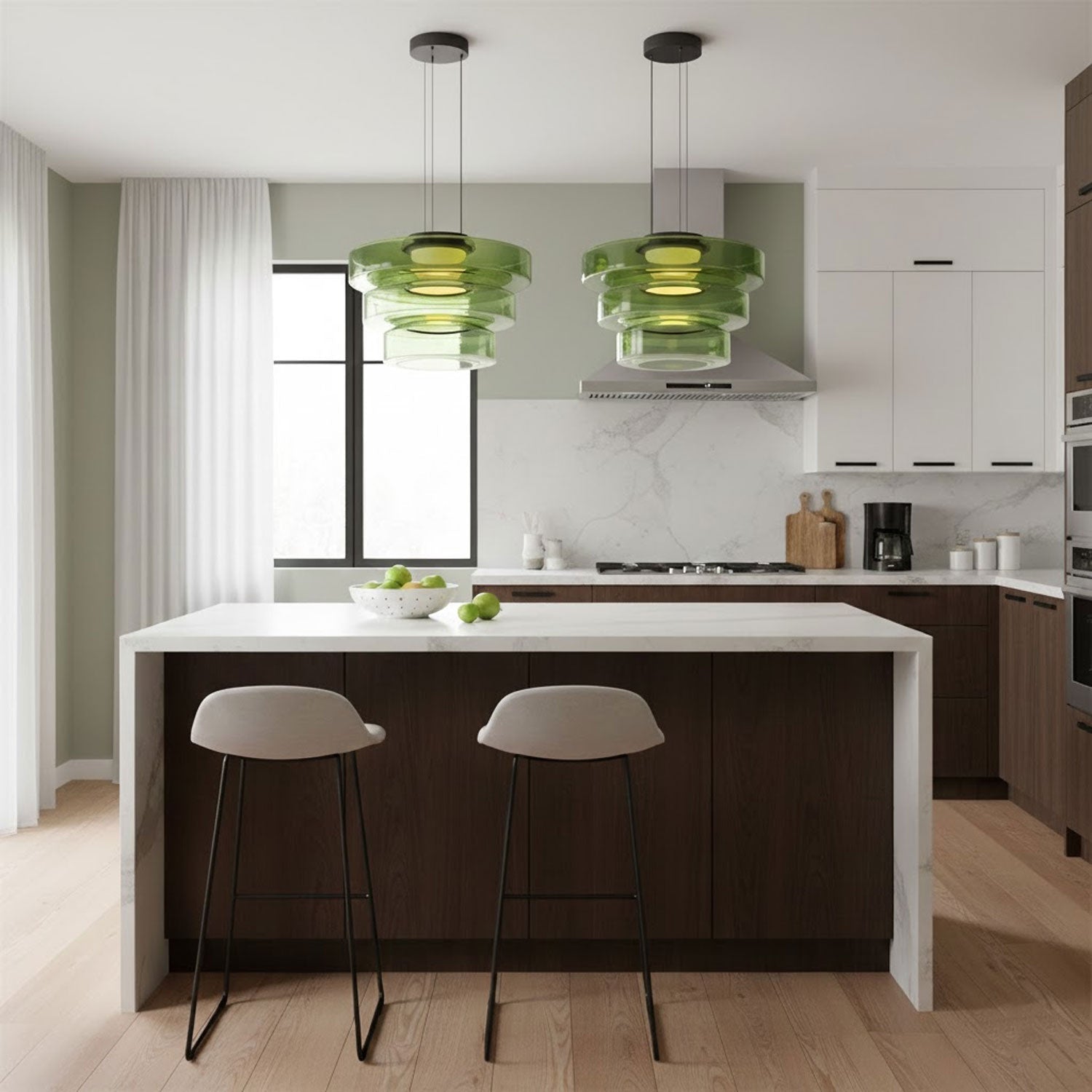 Glass Pendant Light 17.7 In Layered LED Dining Room Kitchen Island Ceiling Fixture Modern Multi Tier Hanging Lamp | Thomler