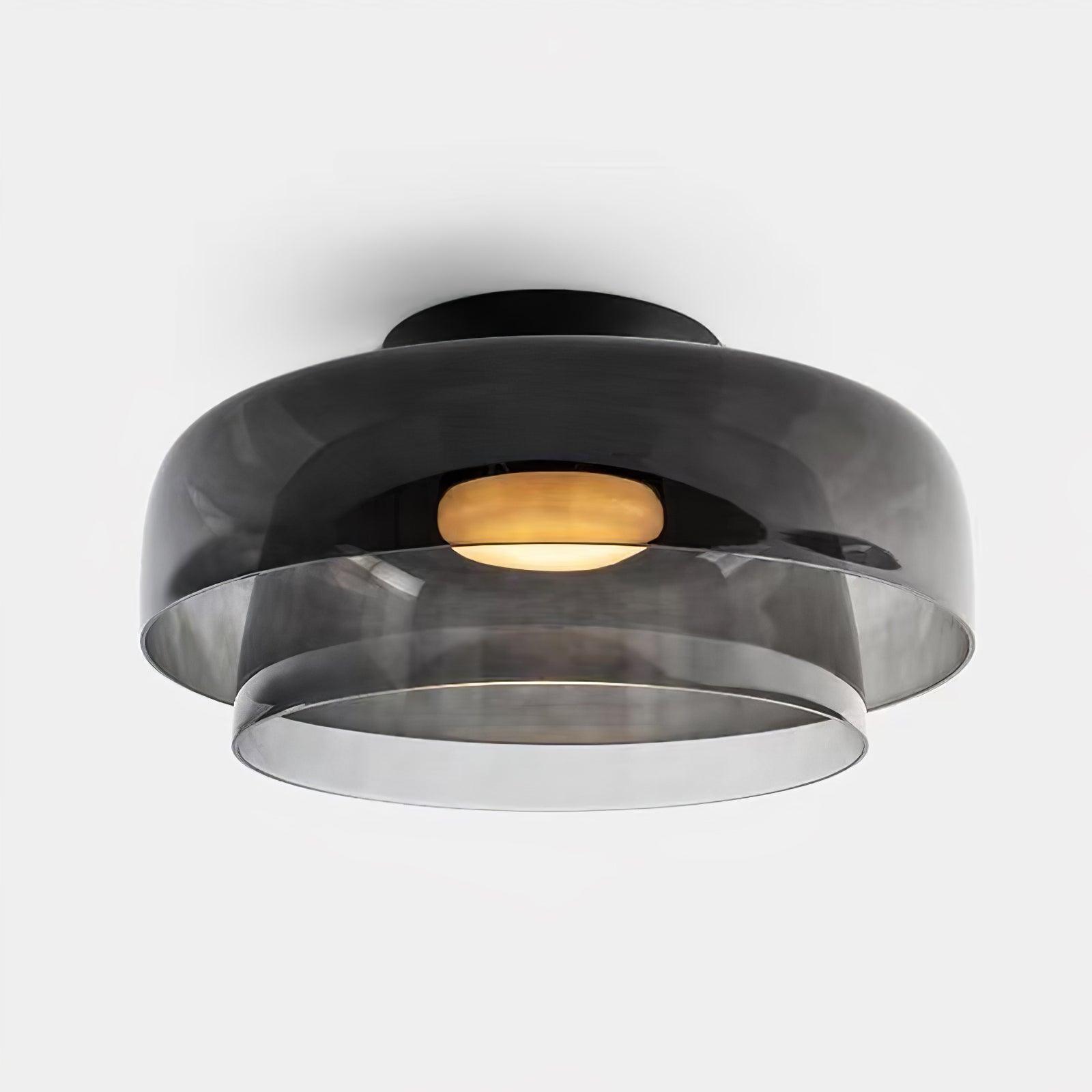 Ceiling Light Glass Metal 16.5 in Layered LED Indoor Living Room Bedroom Flush Mount Fixture | Thomler
