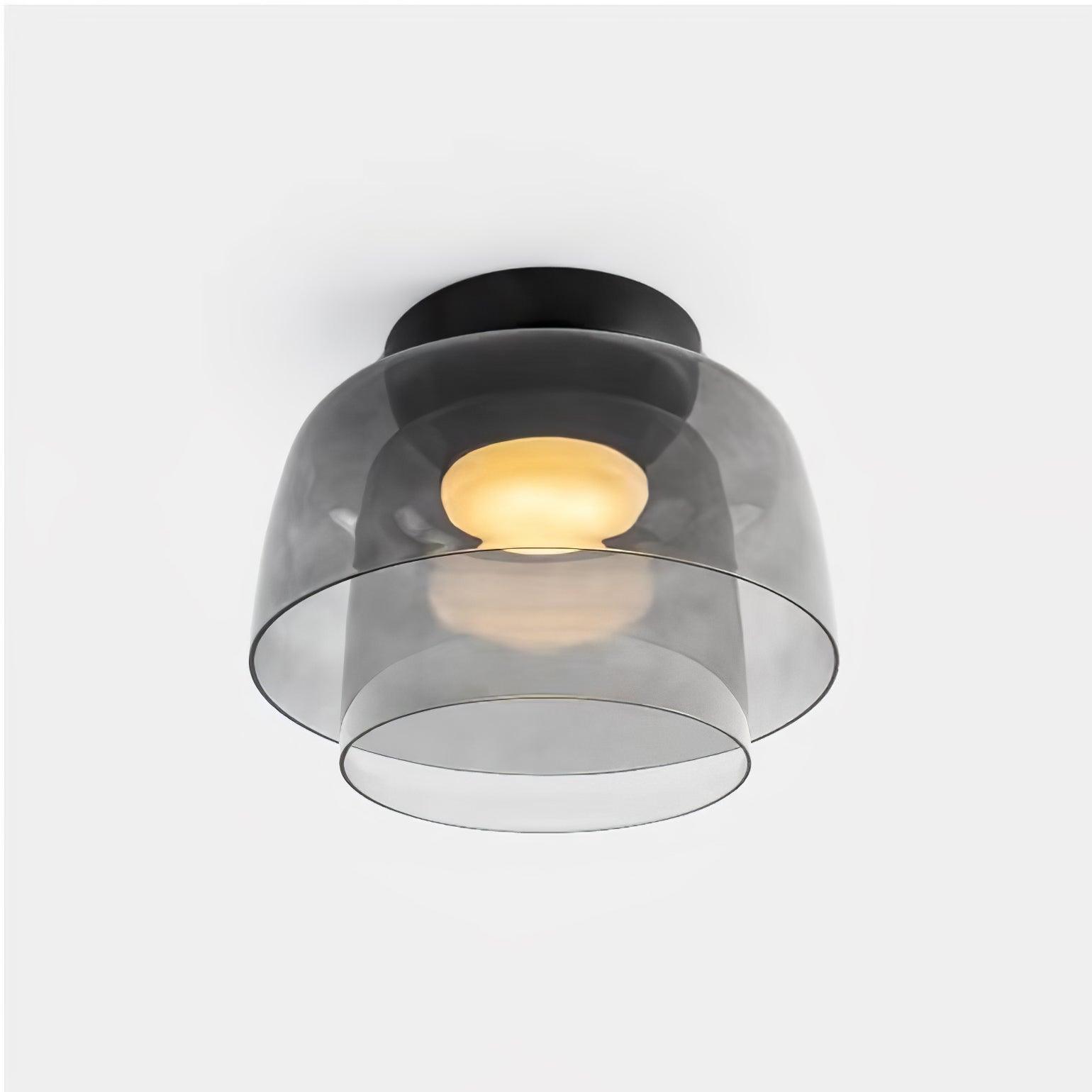 Ceiling Light Glass Metal 16.5 in Layered LED Indoor Living Room Bedroom Flush Mount Fixture | Thomler