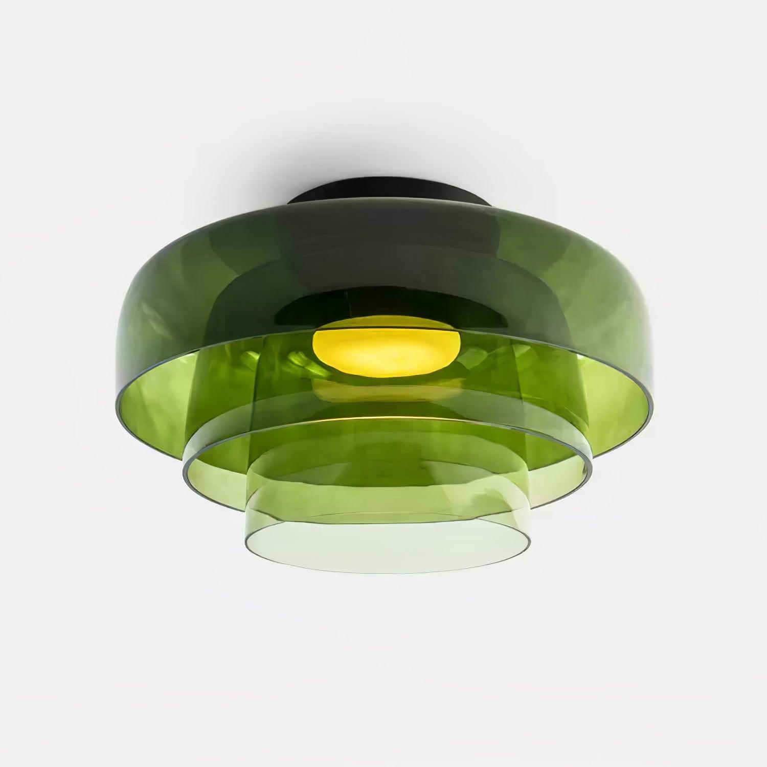 Ceiling Light Glass Metal 16.5 in Layered LED Indoor Living Room Bedroom Flush Mount Fixture | Thomler