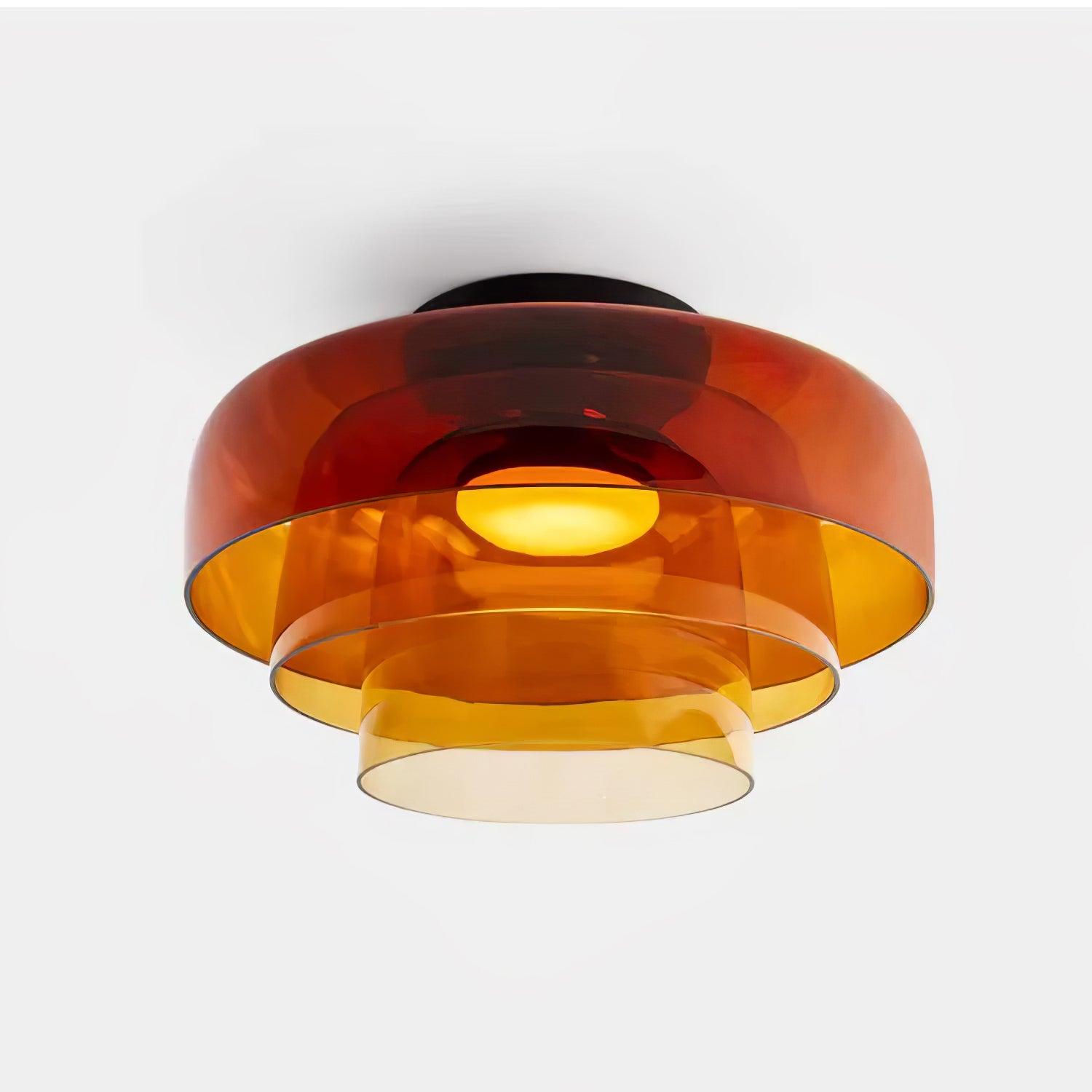 Ceiling Light Glass Metal 16.5 in Layered LED Indoor Living Room Bedroom Flush Mount Fixture | Thomler