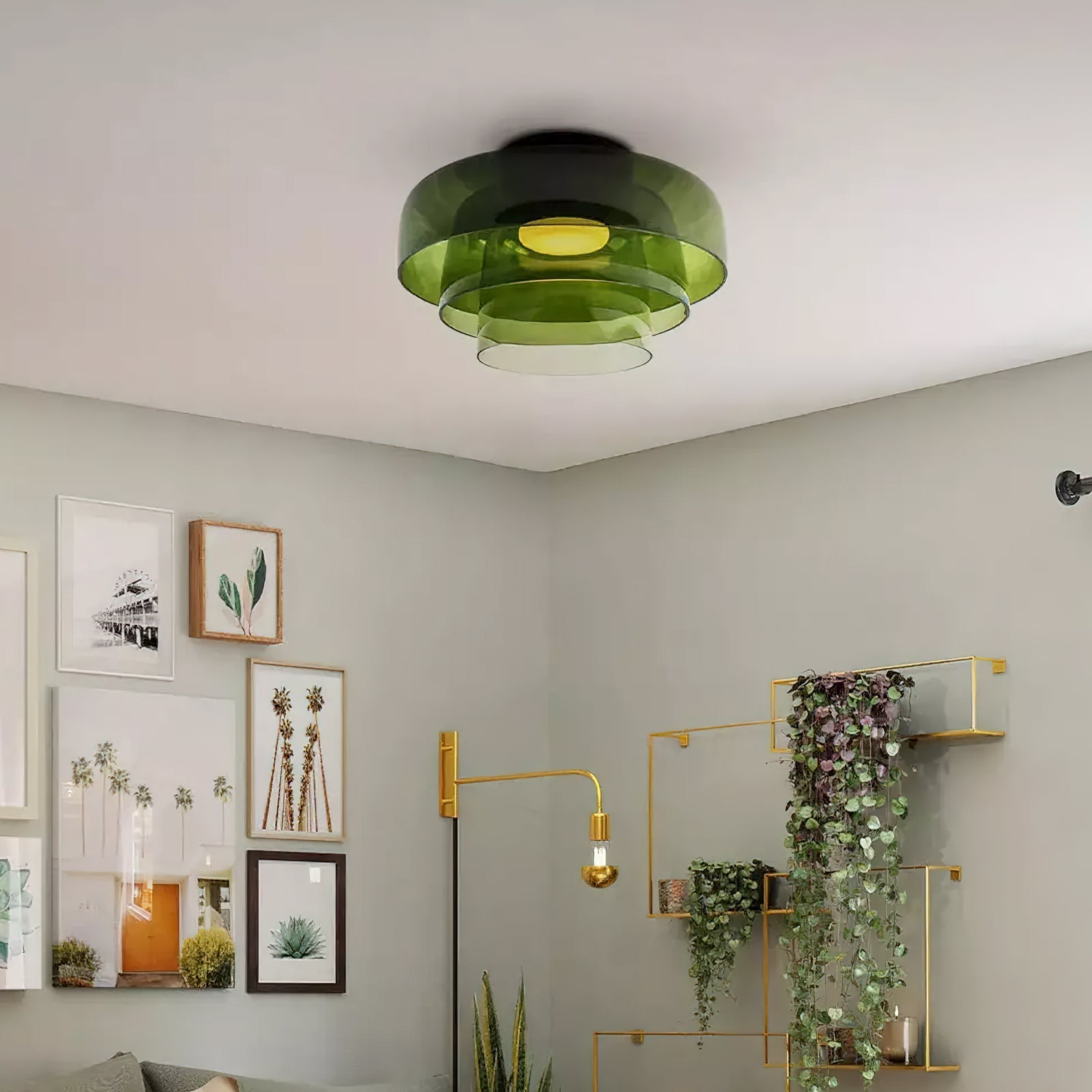 Ceiling Light Glass Metal 16.5 in Layered LED Indoor Living Room Bedroom Flush Mount Fixture | Thomler