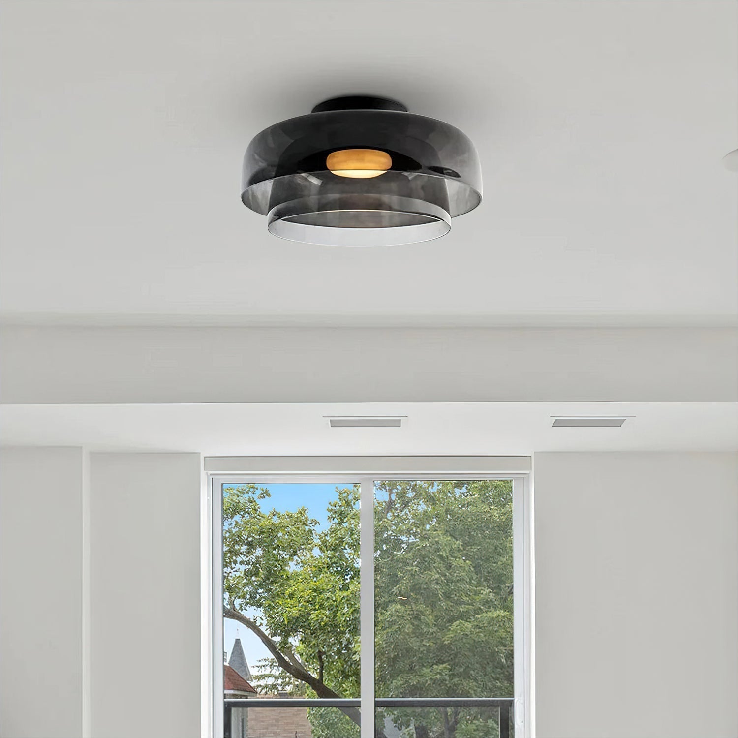 Ceiling Light Glass Metal 16.5 in Layered LED Indoor Living Room Bedroom Flush Mount Fixture | Thomler