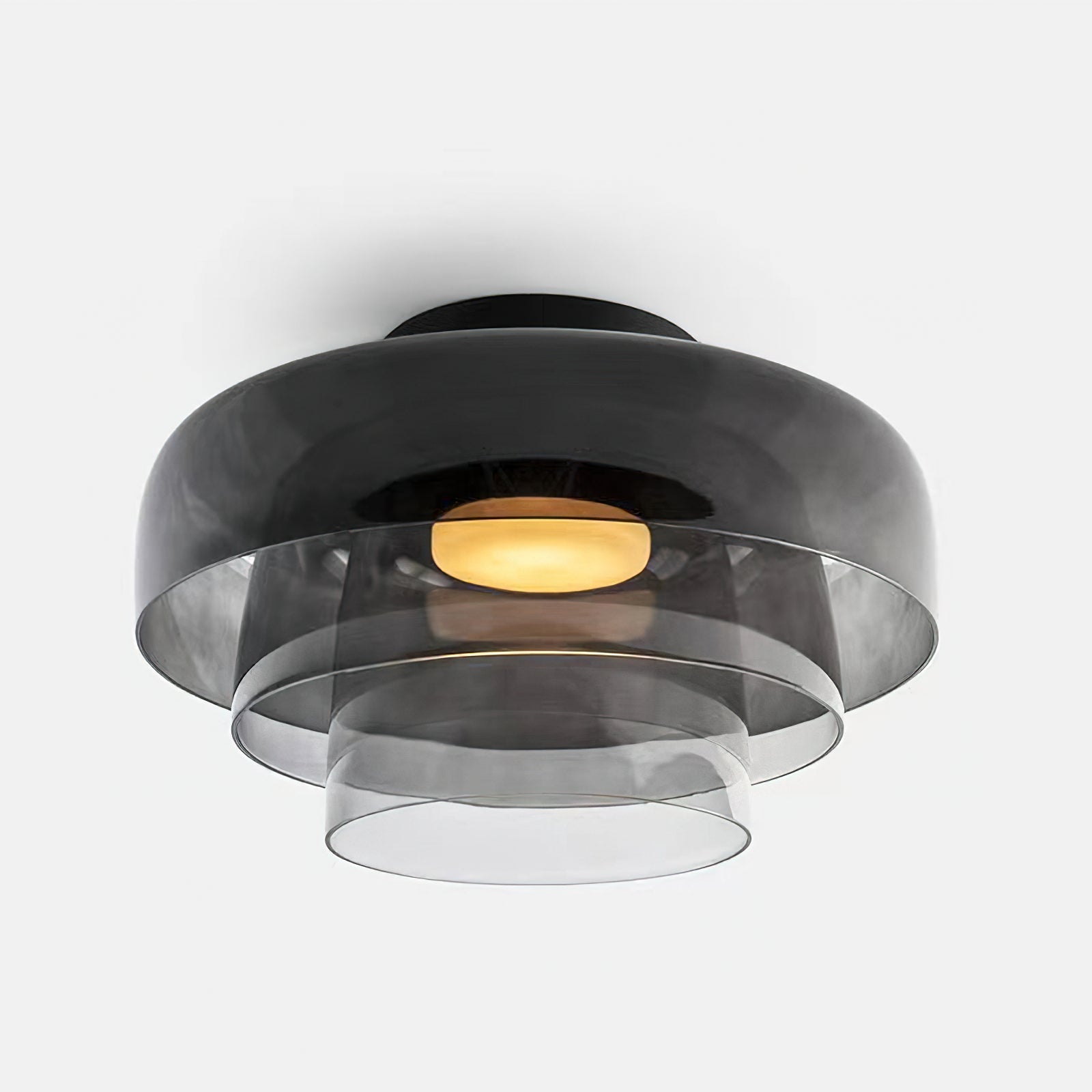 Ceiling Light Glass Metal 16.5 in Layered LED Indoor Living Room Bedroom Flush Mount Fixture | Thomler