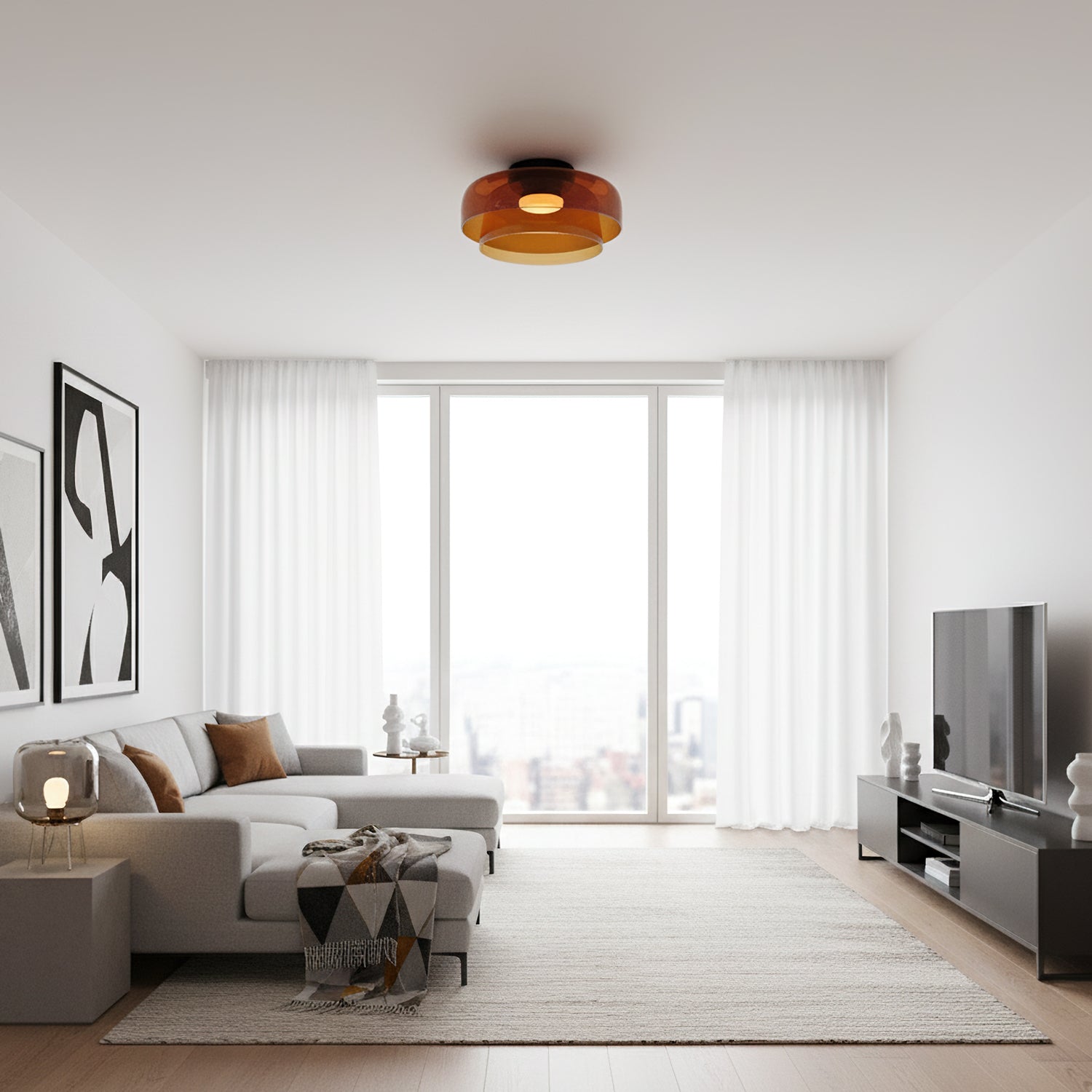 Ceiling Lamp Layered Glass LED 32.0–42.0 cm Green Bedroom Living Room Flush Mount Light | Thomler