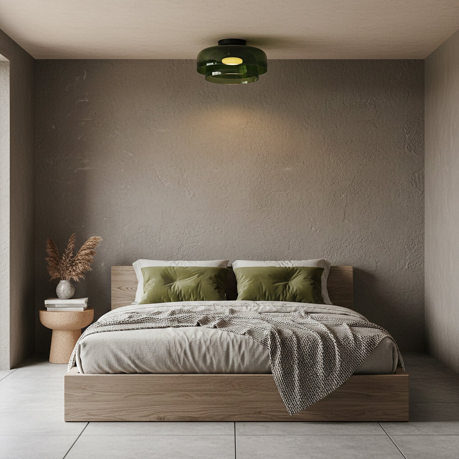 Ceiling Lamp Layered Glass LED 32.0–42.0 cm Green Bedroom Living Room Flush Mount Light | Thomler