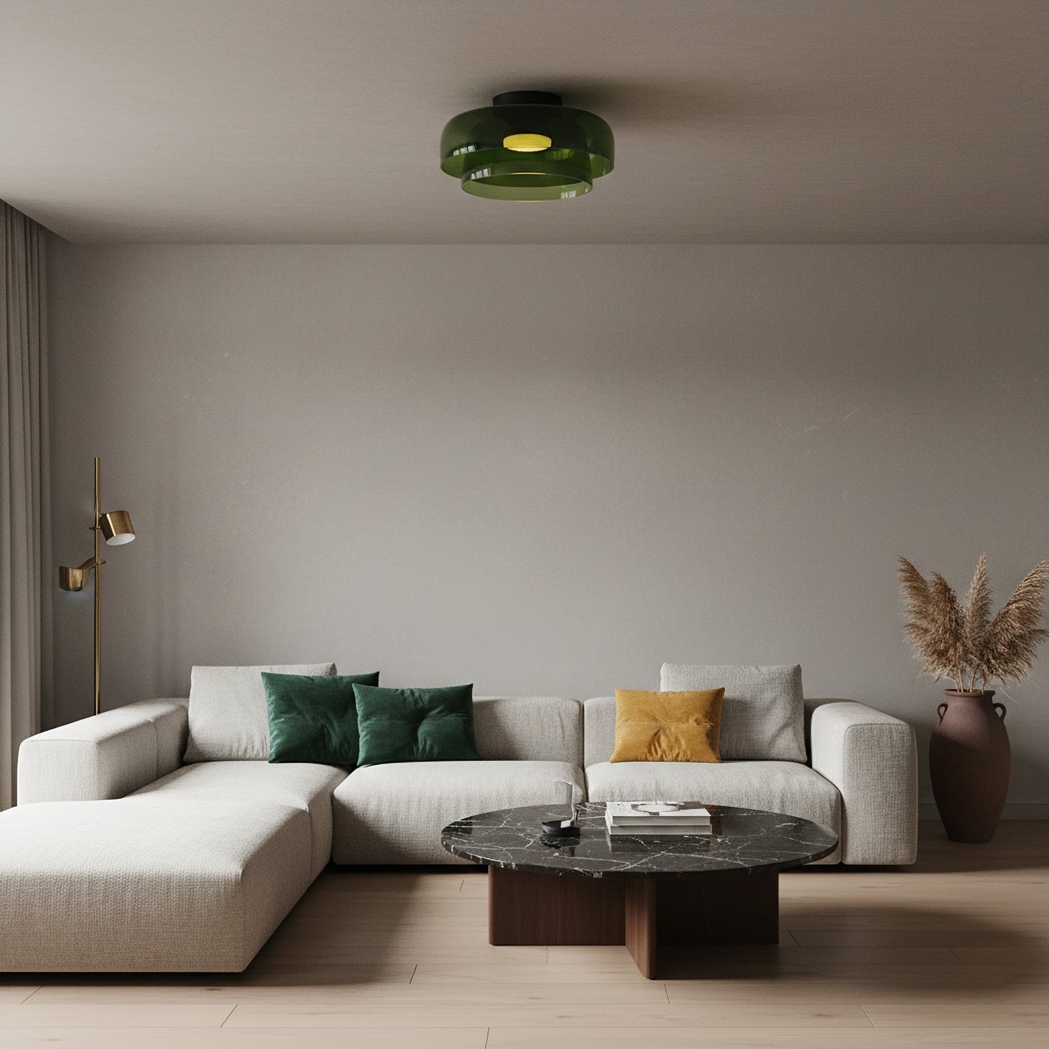 Ceiling Lamp Layered Glass LED 32.0–42.0 cm Green Bedroom Living Room Flush Mount Light | Thomler
