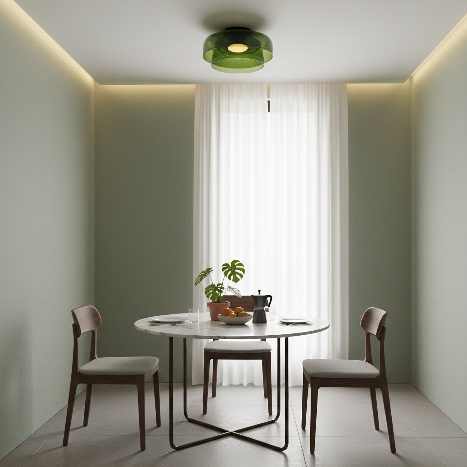 Ceiling Lamp Layered Glass LED 32.0–42.0 cm Green Bedroom Living Room Flush Mount Light | Thomler