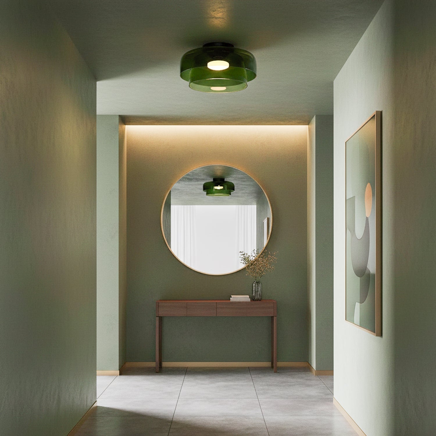 Ceiling Lamp Layered Glass LED 32.0–42.0 cm Green Bedroom Living Room Flush Mount Light | Thomler