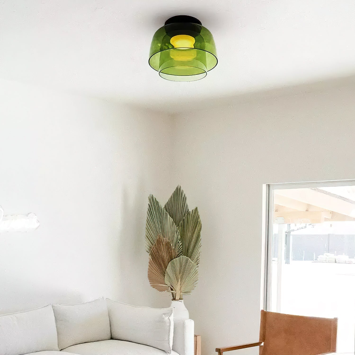 Ceiling Lamp Layered Glass LED 32.0–42.0 cm Green Bedroom Living Room Flush Mount Light | Thomler