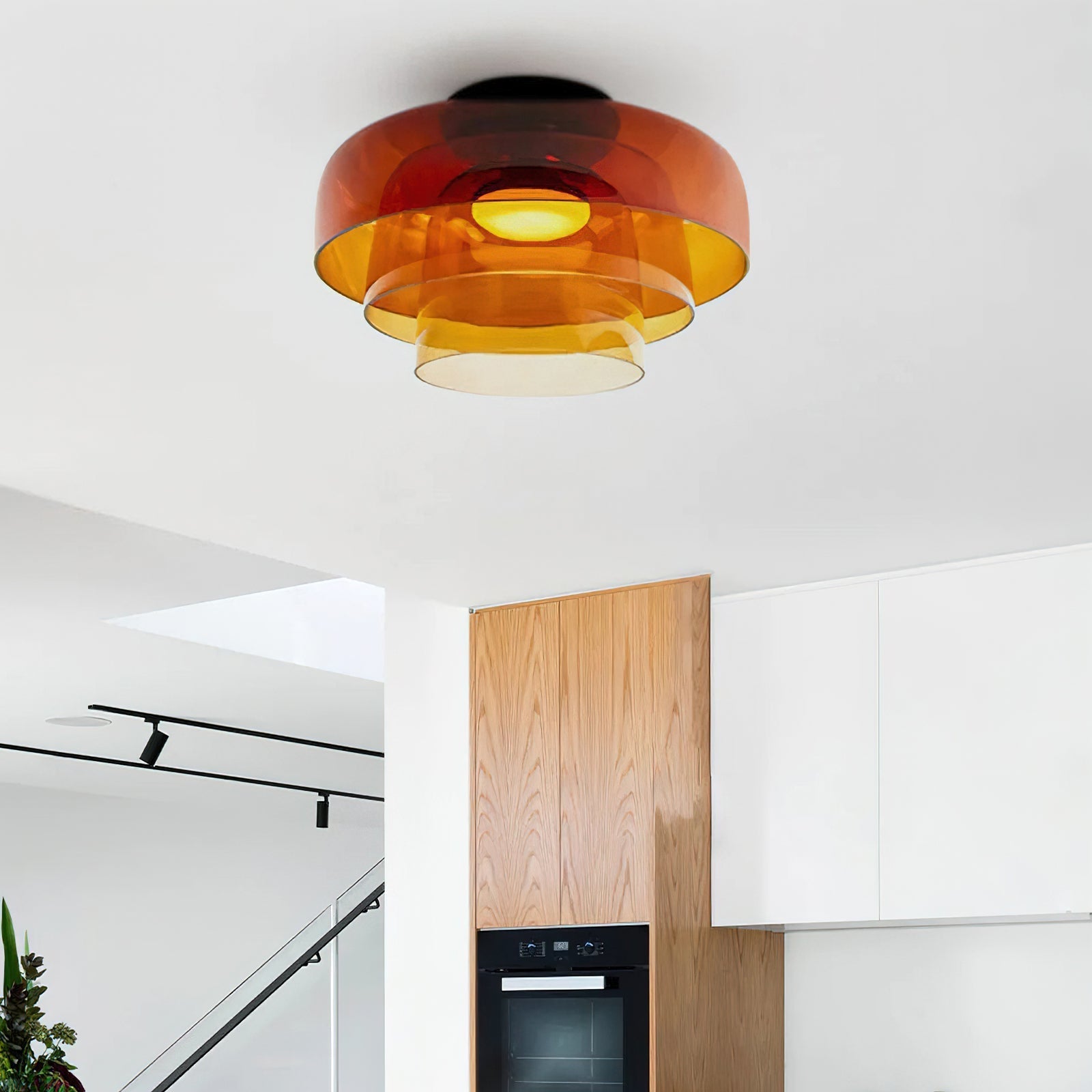 Ceiling Lamp Layered Glass LED 32.0–42.0 cm Green Bedroom Living Room Flush Mount Light | Thomler