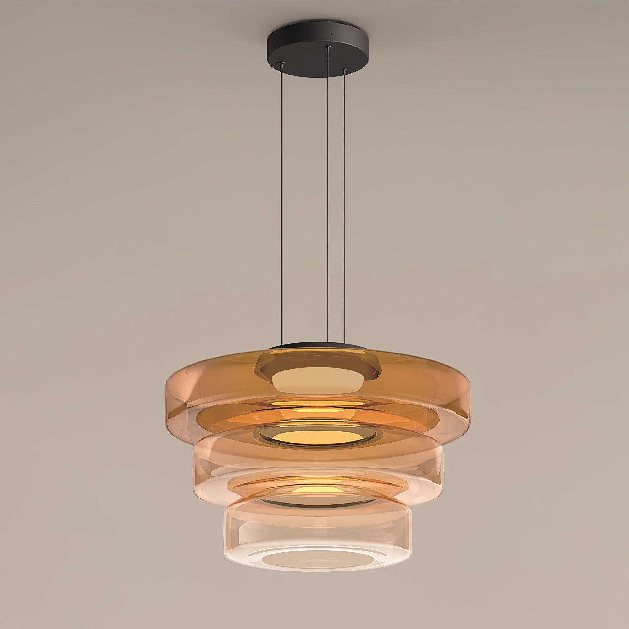 Glass Pendant Light 17.7 In Layered LED Dining Room Kitchen Island Ceiling Fixture Modern Multi Tier Hanging Lamp | Thomler