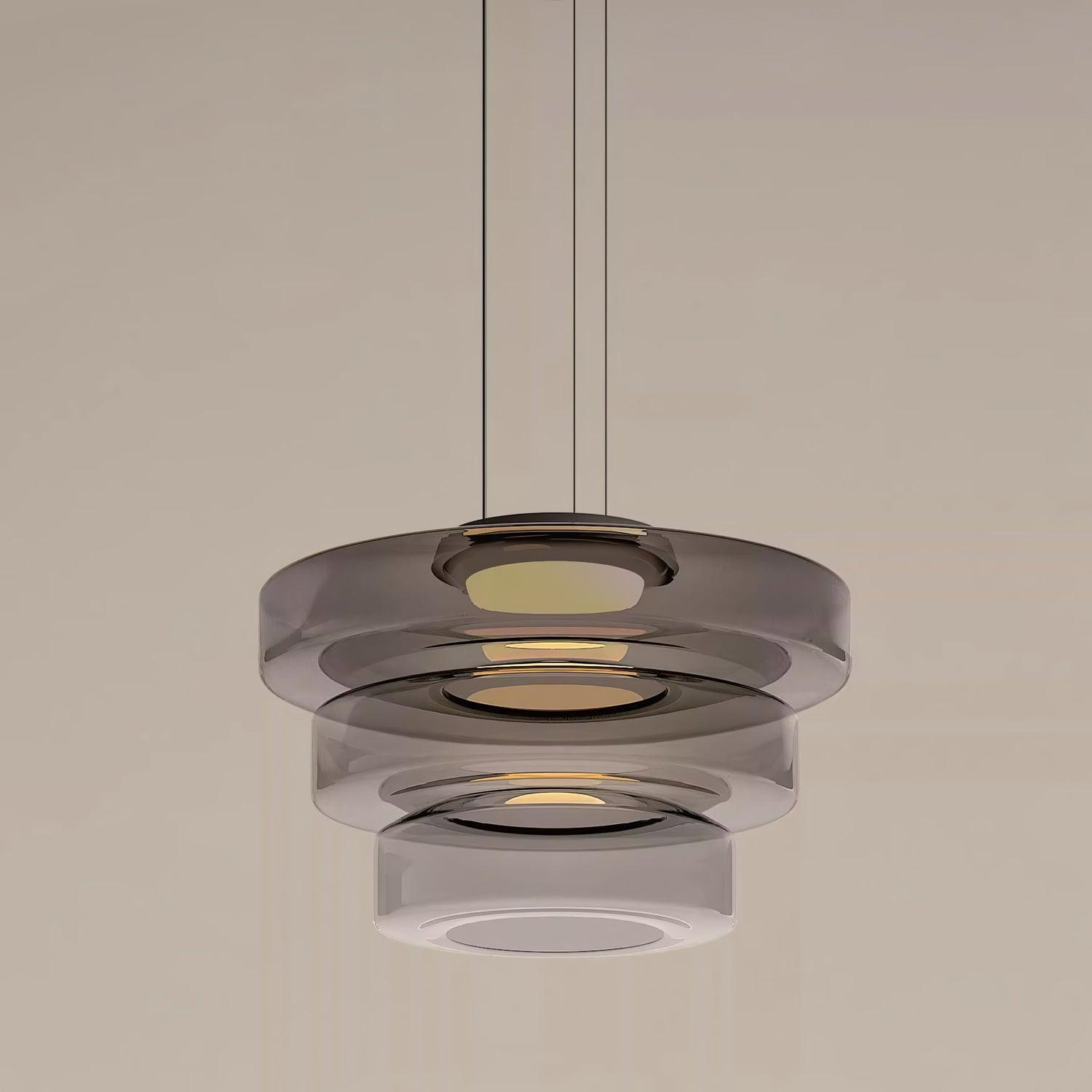 Glass Pendant Light 17.7 In Layered LED Dining Room Kitchen Island Ceiling Fixture Modern Multi Tier Hanging Lamp | Thomler