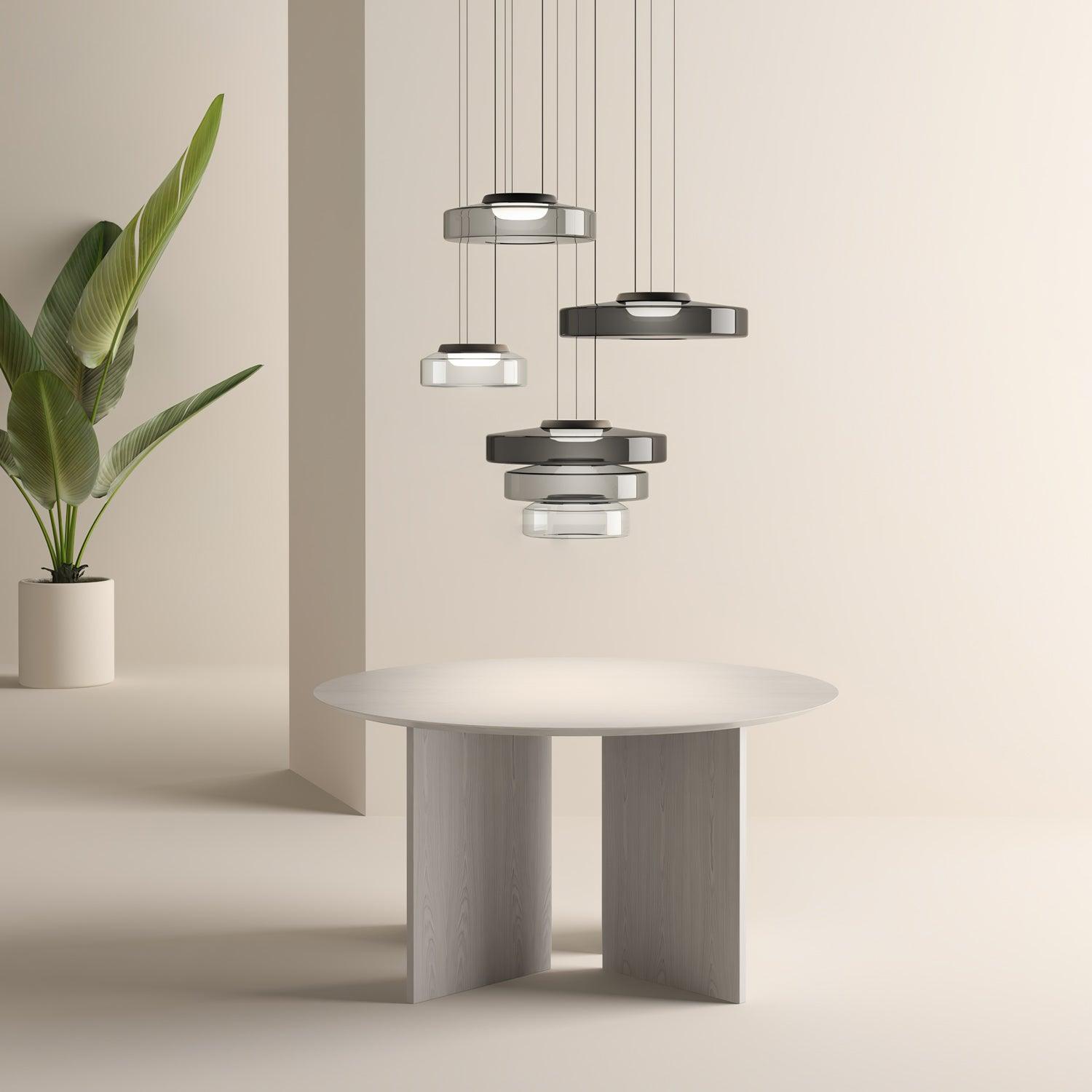 Glass Pendant Light 17.7 In Layered LED Dining Room Kitchen Island Ceiling Fixture Modern Multi Tier Hanging Lamp | Thomler