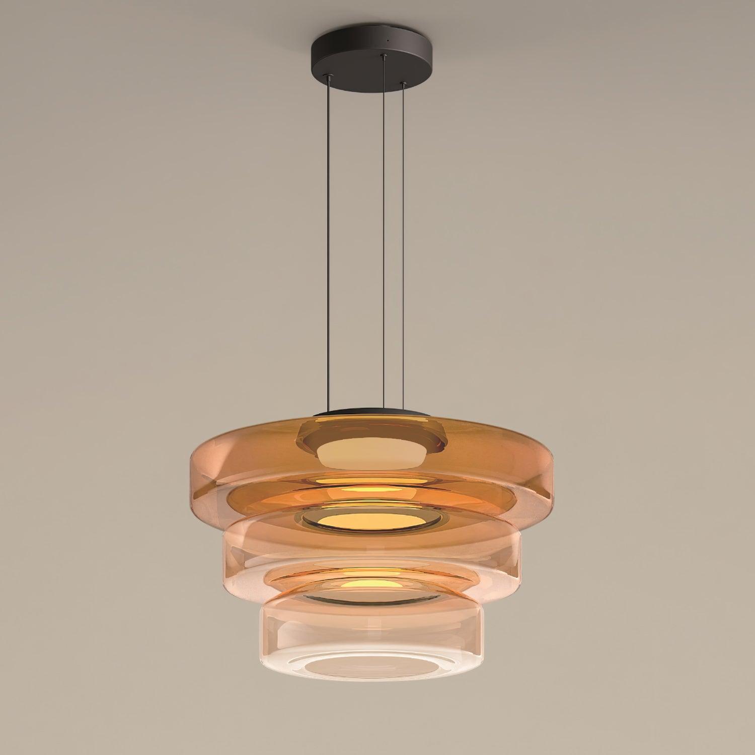 Glass Pendant Light 17.7 In Layered LED Dining Room Kitchen Island Ceiling Fixture Modern Multi Tier Hanging Lamp | Thomler