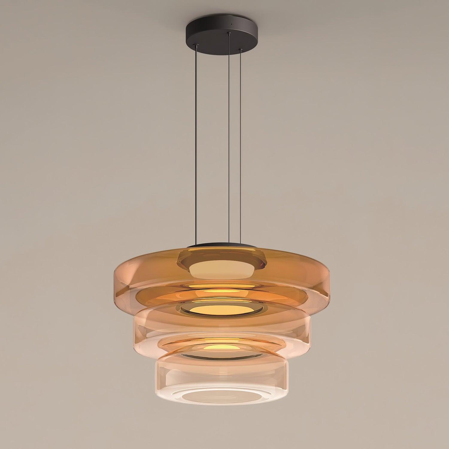 Glass Pendant Light 17.7 In Layered LED Dining Room Kitchen Island Ceiling Fixture Modern Multi Tier Hanging Lamp | Thomler