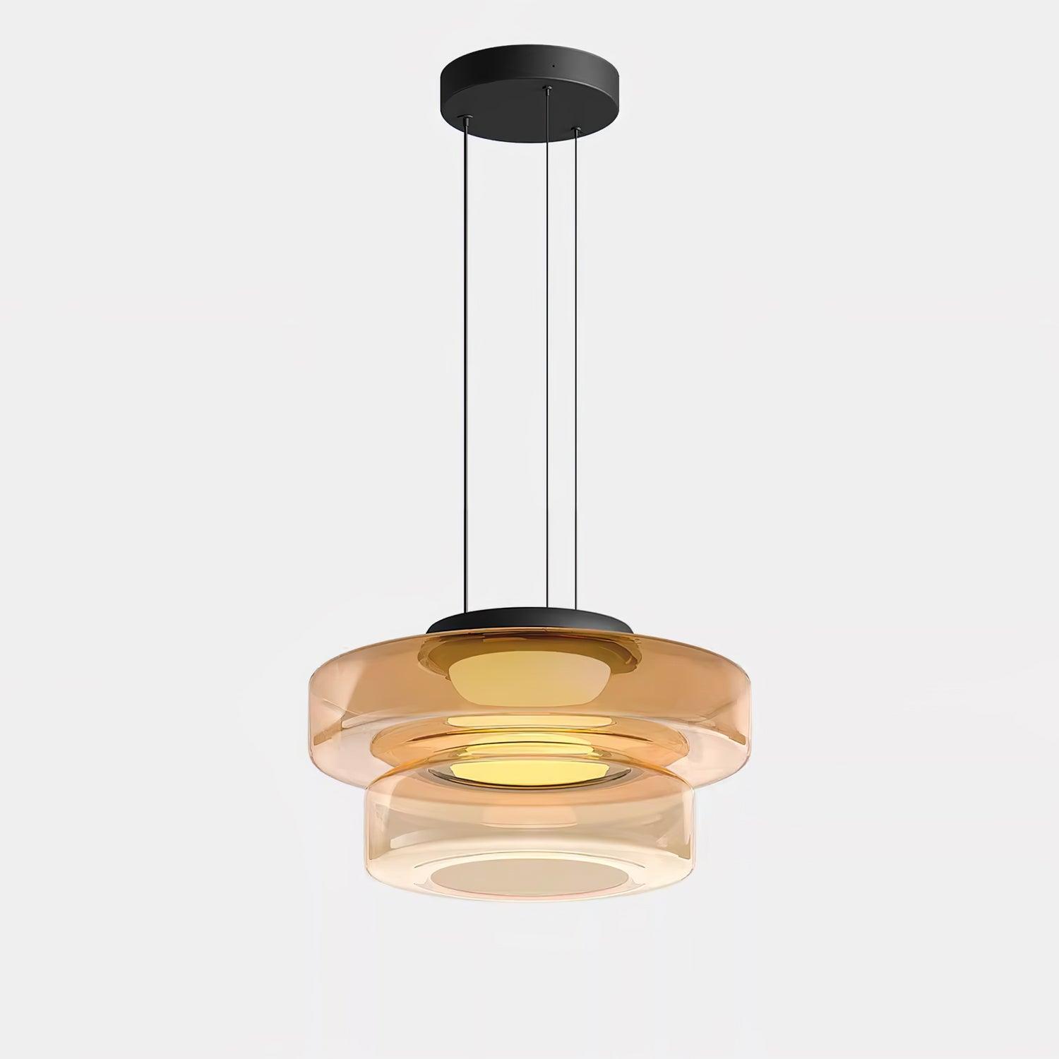 Glass Pendant Light 17.7 In Layered LED Dining Room Kitchen Island Ceiling Fixture Modern Multi Tier Hanging Lamp | Thomler