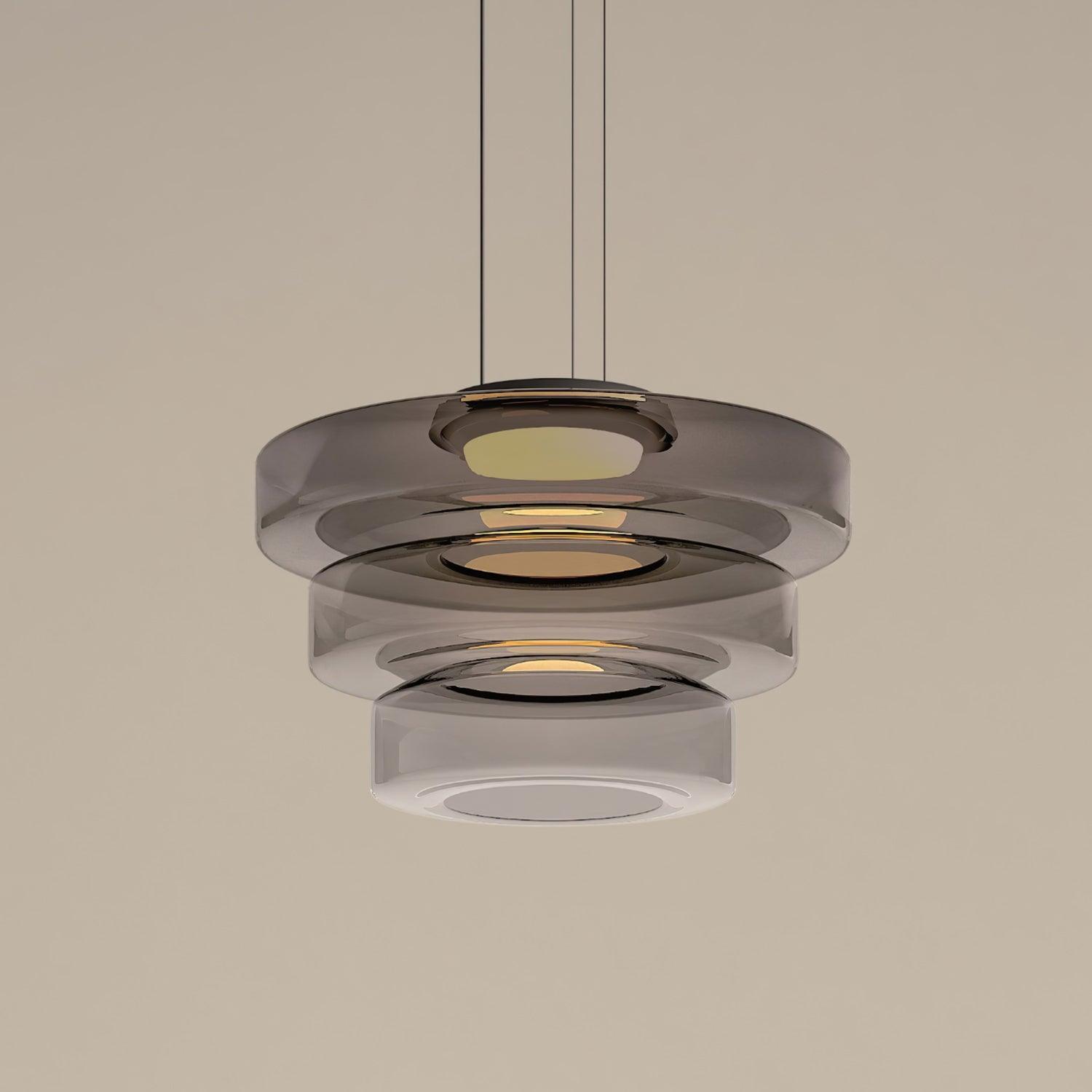 Glass Pendant Light 17.7 In Layered LED Dining Room Kitchen Island Ceiling Fixture Modern Multi Tier Hanging Lamp | Thomler