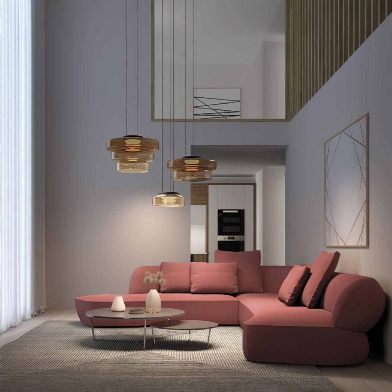Glass Pendant Light 17.7 In Layered LED Dining Room Kitchen Island Ceiling Fixture Modern Multi Tier Hanging Lamp | Thomler