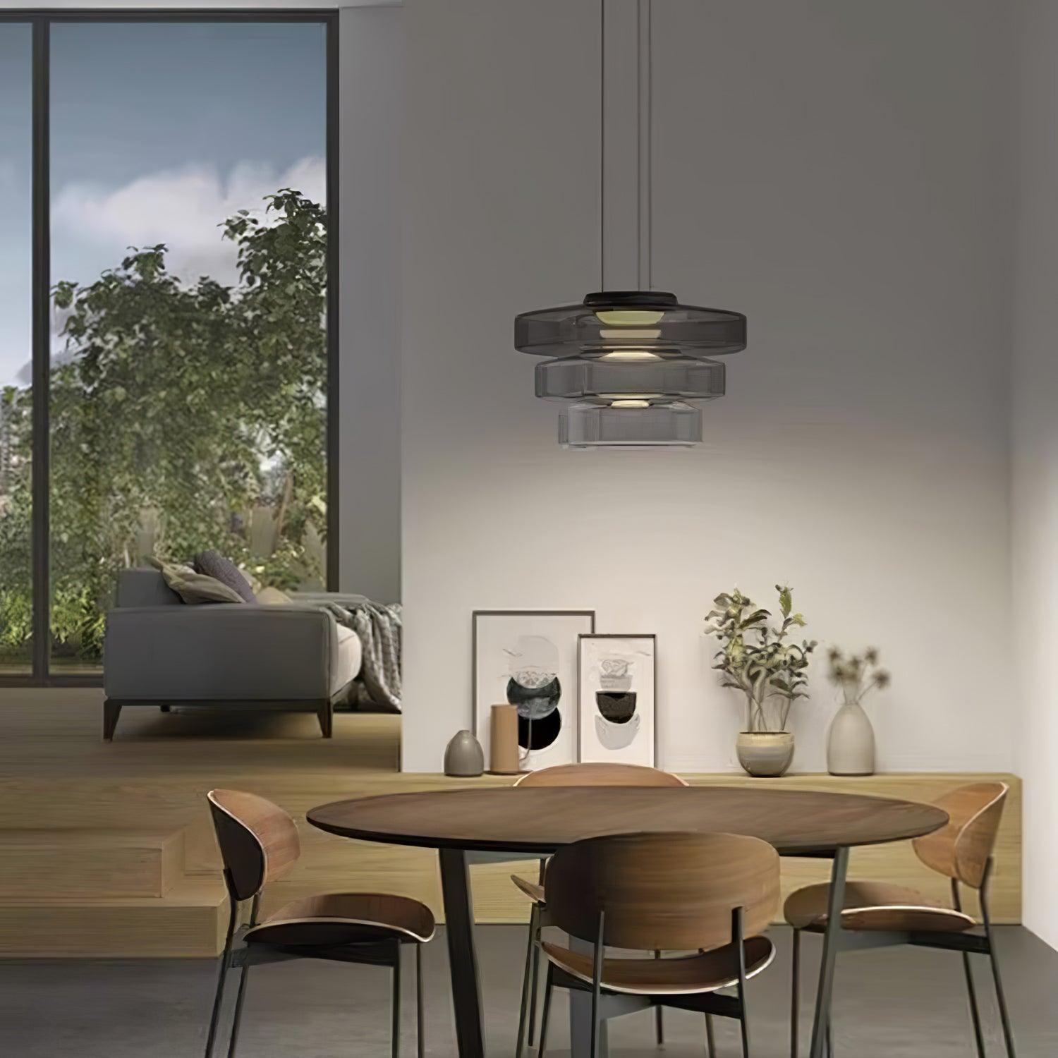 Glass Pendant Light 17.7 In Layered LED Dining Room Kitchen Island Ceiling Fixture Modern Multi Tier Hanging Lamp | Thomler