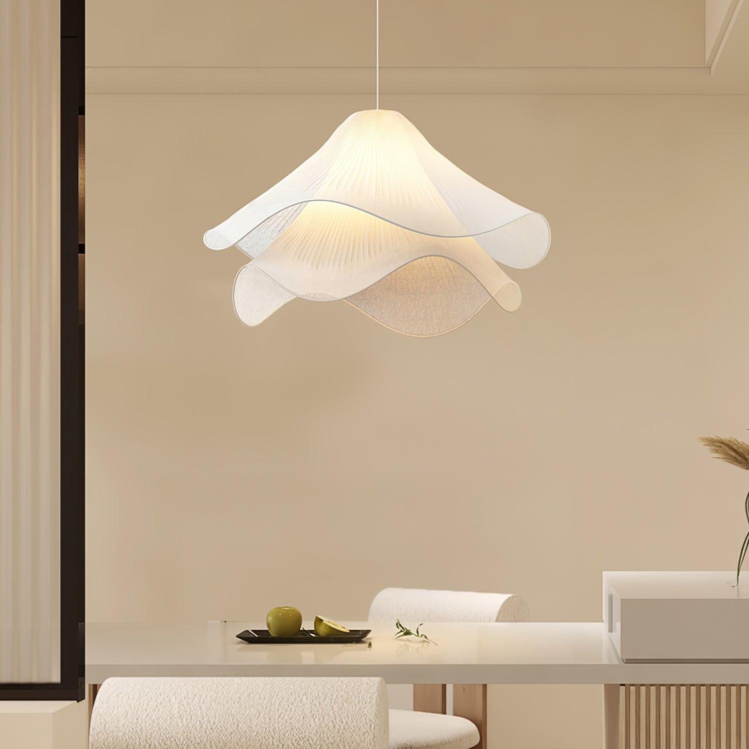 Fabric Pendant Light 23.6 in Diameter White Blooming Design Ceiling Dining Living Room Bedroom Hanging Lamp Adjustable Height | Thomler