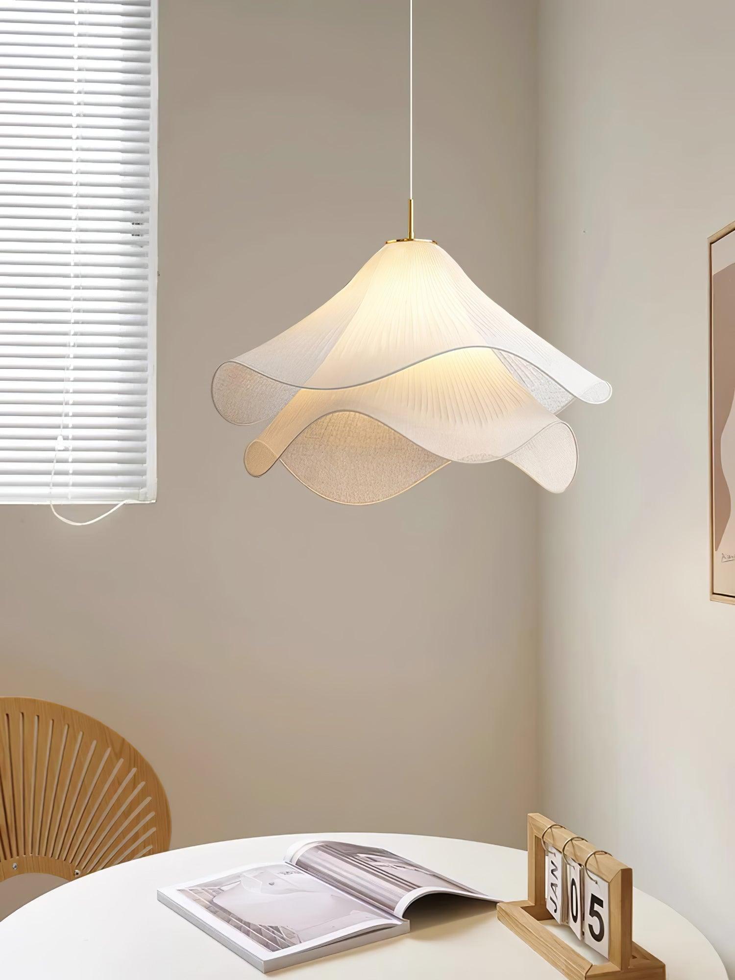Fabric Pendant Light 23.6 in Diameter White Blooming Design Ceiling Dining Living Room Bedroom Hanging Lamp Adjustable Height | Thomler