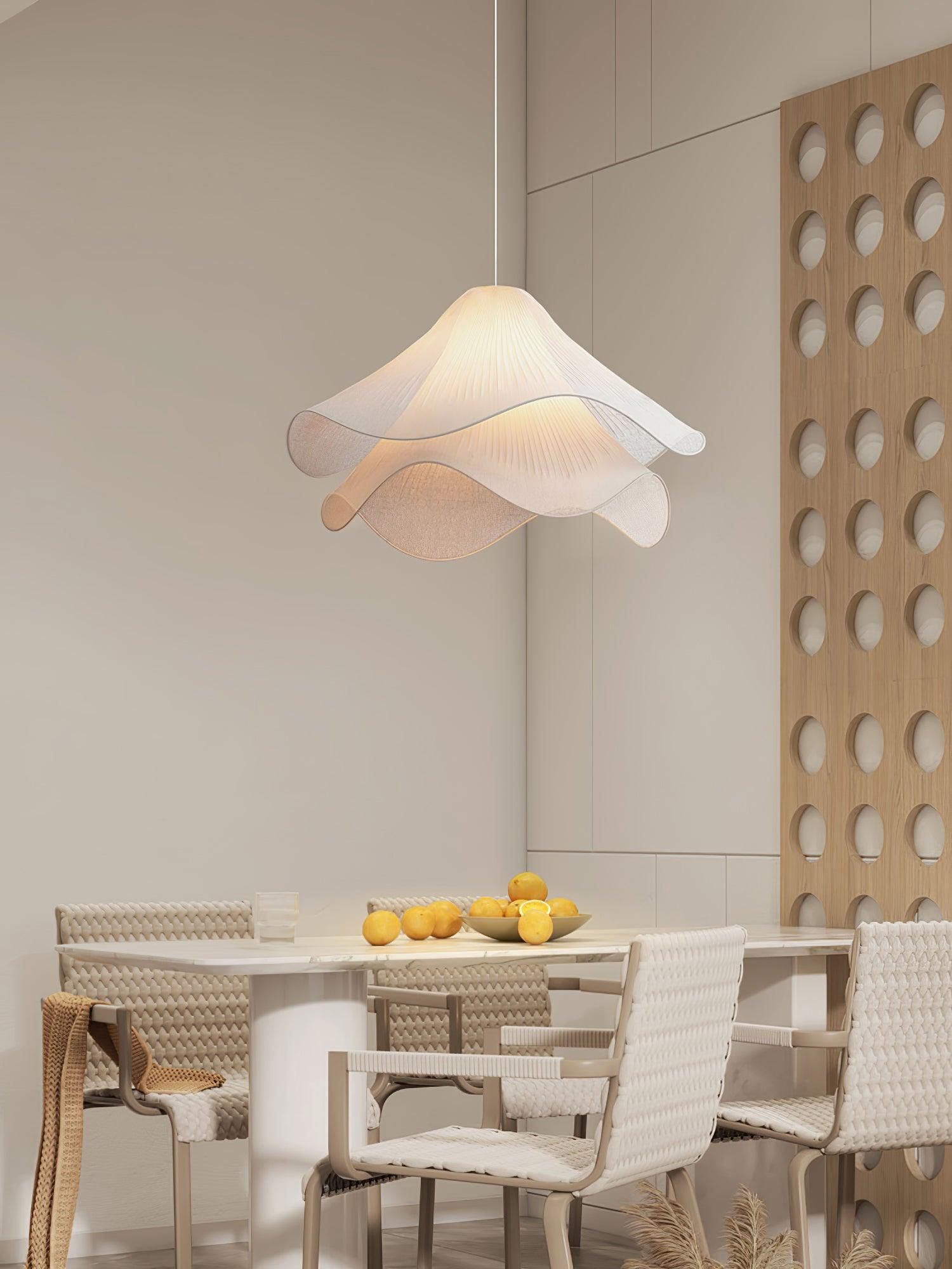 Fabric Pendant Light 23.6 in Diameter White Blooming Design Ceiling Dining Living Room Bedroom Hanging Lamp Adjustable Height | Thomler