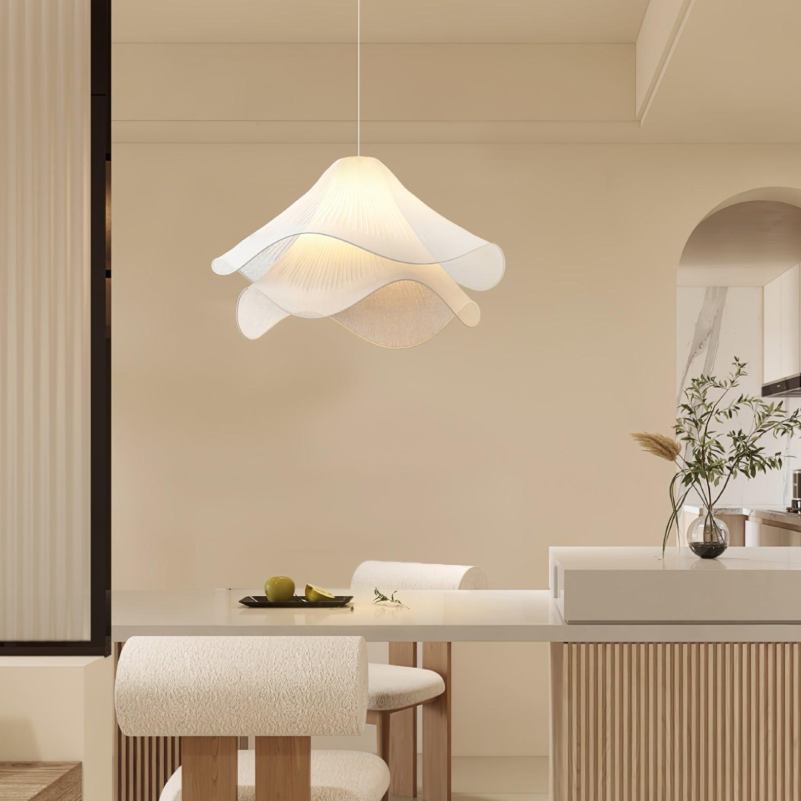 Fabric Pendant Light 23.6 in Diameter White Blooming Design Ceiling Dining Living Room Bedroom Hanging Lamp Adjustable Height | Thomler