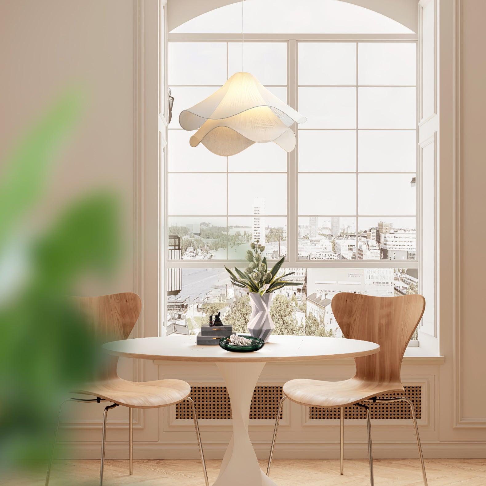 Fabric Pendant Light 23.6 in Diameter White Blooming Design Ceiling Dining Living Room Bedroom Hanging Lamp Adjustable Height | Thomler