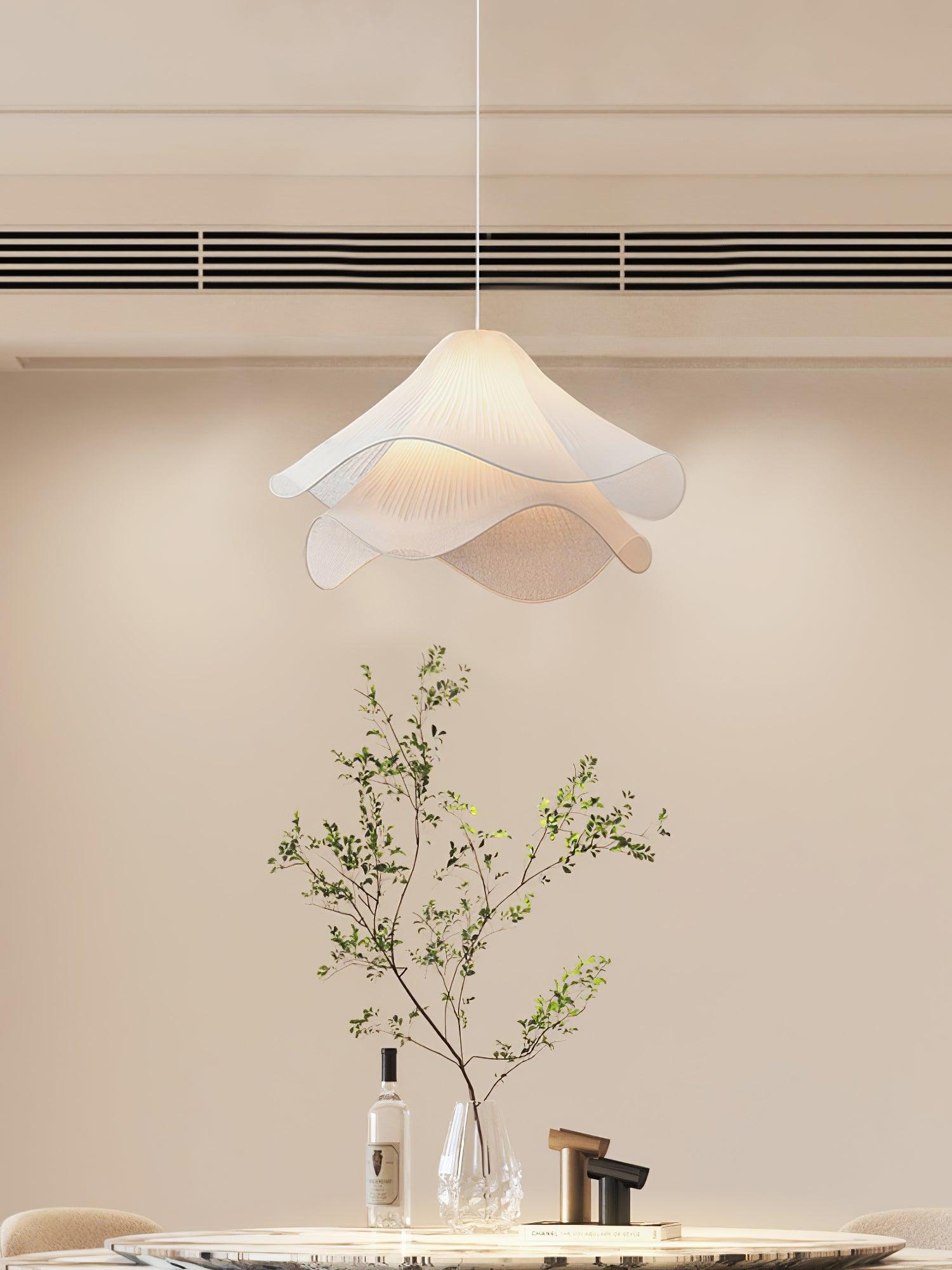 Fabric Pendant Light 23.6 in Diameter White Blooming Design Ceiling Dining Living Room Bedroom Hanging Lamp Adjustable Height | Thomler
