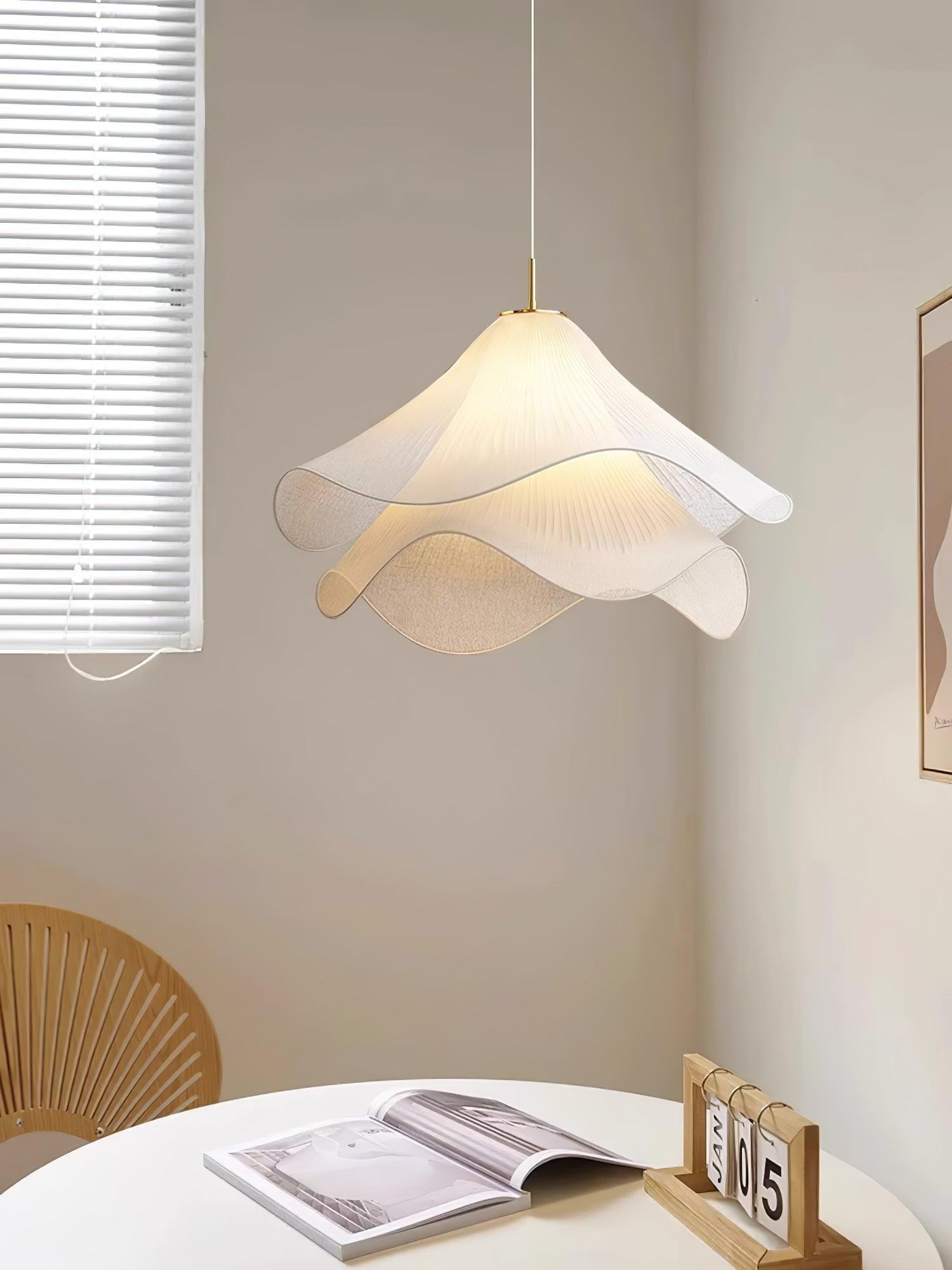 Fabric Pendant Light 23.6 in Diameter White Blooming Design Ceiling Dining Living Room Bedroom Hanging Lamp Adjustable Height | Thomler