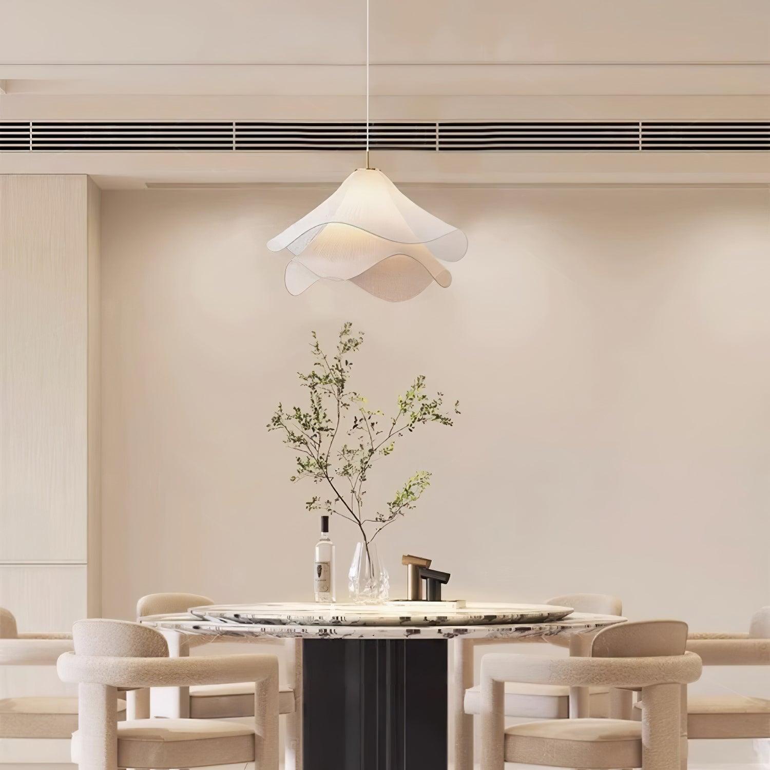 Fabric Pendant Light 23.6 in Diameter White Blooming Design Ceiling Dining Living Room Bedroom Hanging Lamp Adjustable Height | Thomler