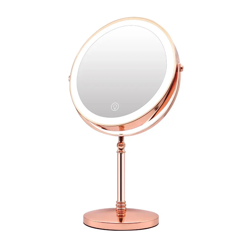 USB Rechargeable Vanity Mirror with 10X Magnification & Adjustable LED Ring Light – 8 Inch Illuminated Tabletop Cosmetic Mirror for Makeup | Thomler