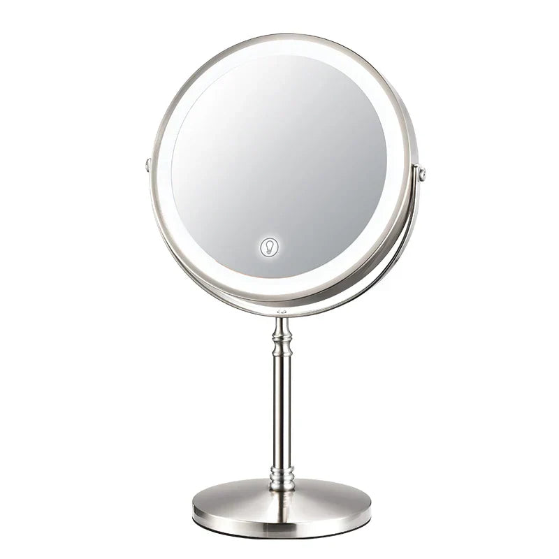 USB Rechargeable Vanity Mirror with 10X Magnification & Adjustable LED Ring Light – 8 Inch Illuminated Tabletop Cosmetic Mirror for Makeup | Thomler