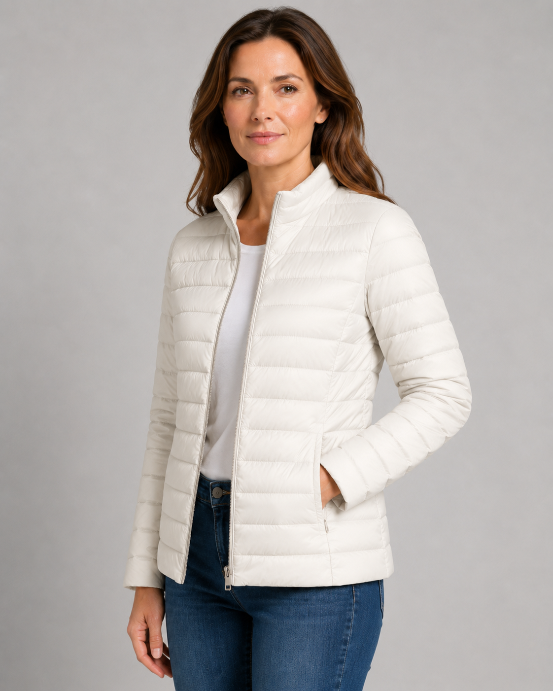 Women's Quilted Insulated Jacket with Funnel Neck & Front Zipper – Warm Everyday Outerwear for Fall Errands, Commuting & Cool Weather | Thomler