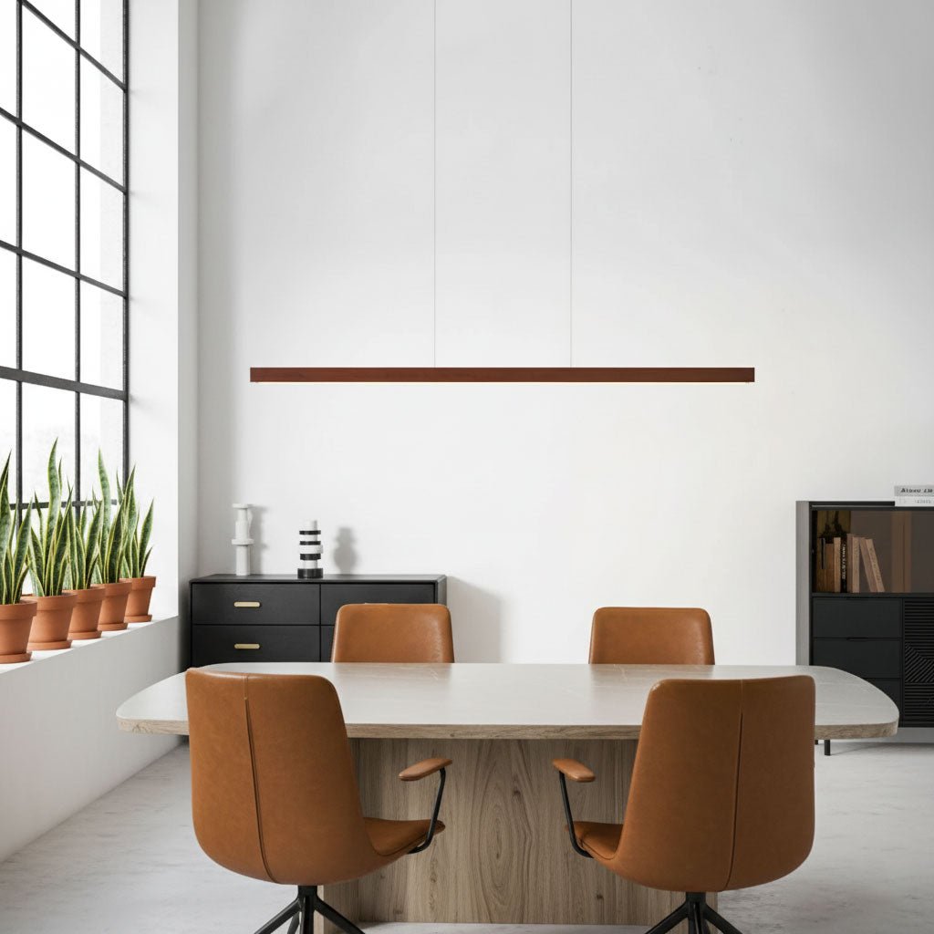 Pendant Light Wood Linear Integrated LED Natural Dining Table Kitchen Island Hanging Ceiling Lamp Japandi Scandinavian | Thomler