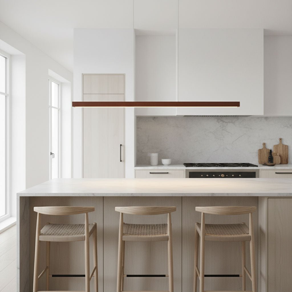 Pendant Light Wood Linear Integrated LED Natural Dining Table Kitchen Island Hanging Ceiling Lamp Japandi Scandinavian | Thomler