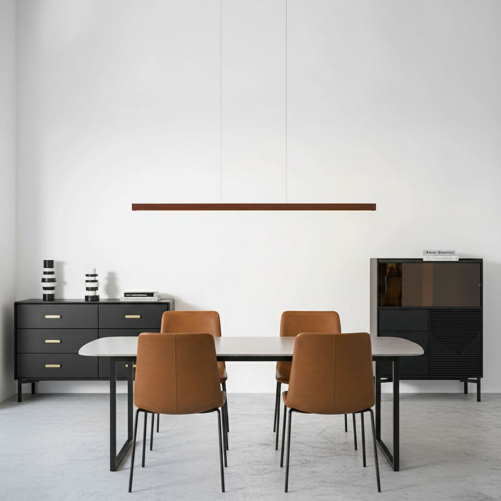 Pendant Light Wood Linear Integrated LED Natural Dining Table Kitchen Island Hanging Ceiling Lamp Japandi Scandinavian | Thomler