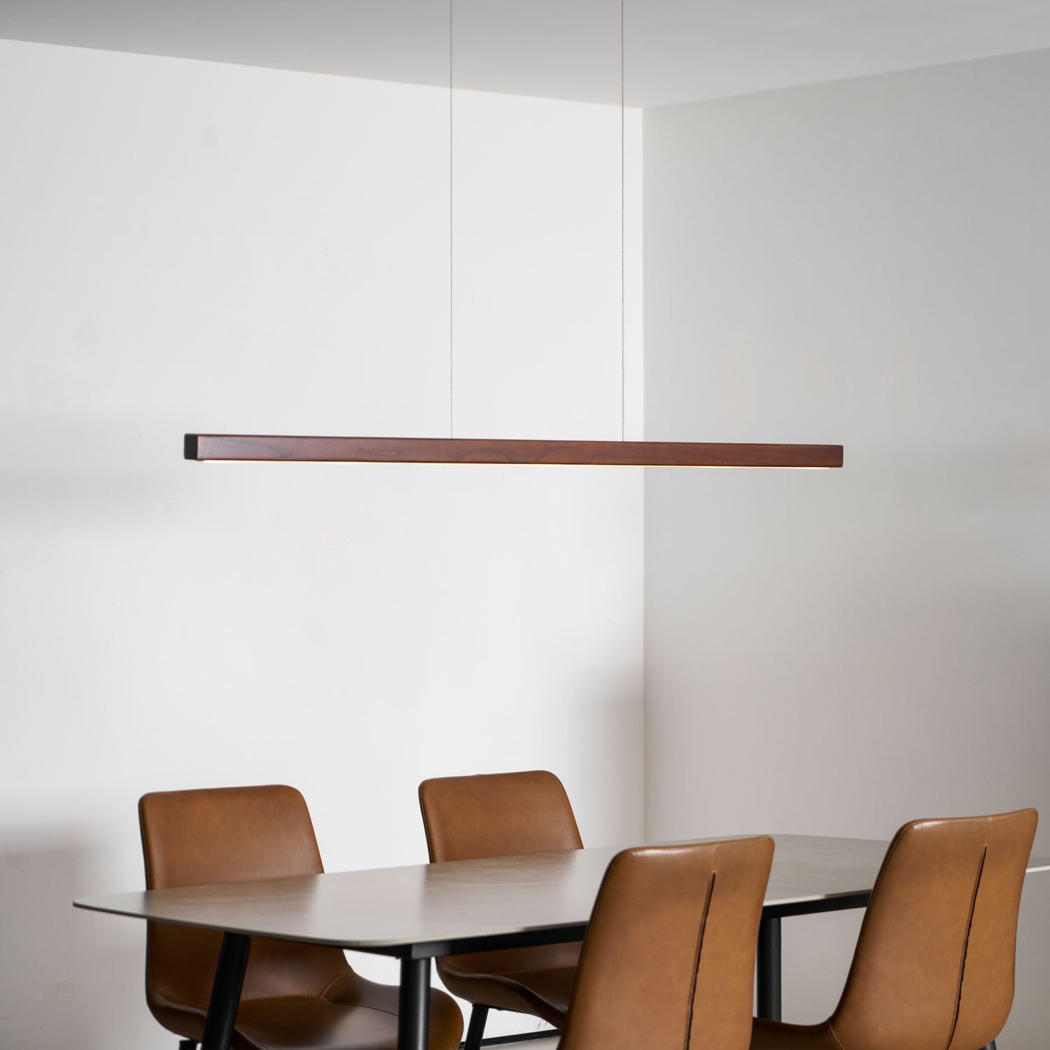 Pendant Light Wood Linear Integrated LED Natural Dining Table Kitchen Island Hanging Ceiling Lamp Japandi Scandinavian | Thomler
