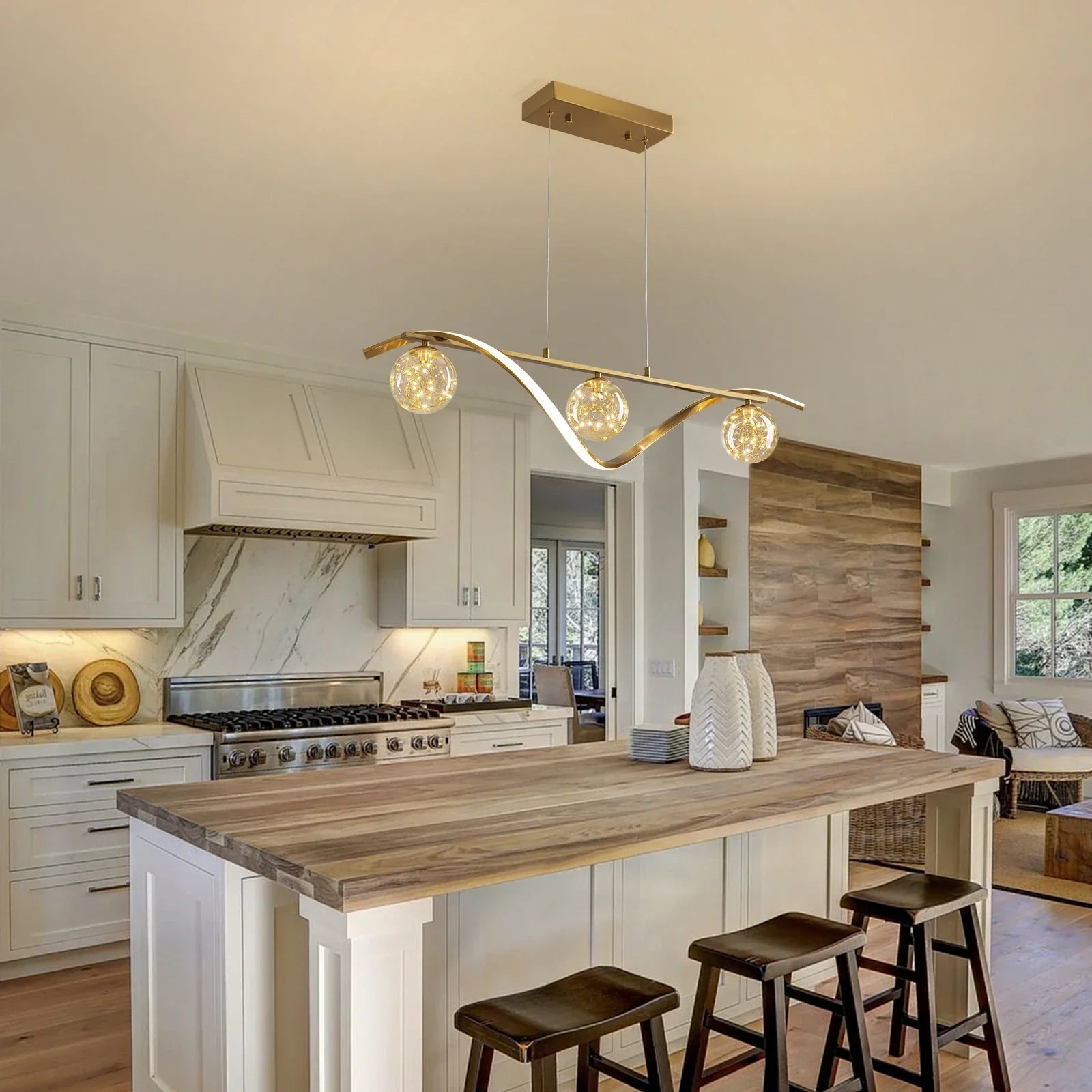 Pendant Light Glass Metal 100.0 cm Gold Dining Room Kitchen Island LED Hanging Ceiling Lamp Adjustable Suspension | Thomler
