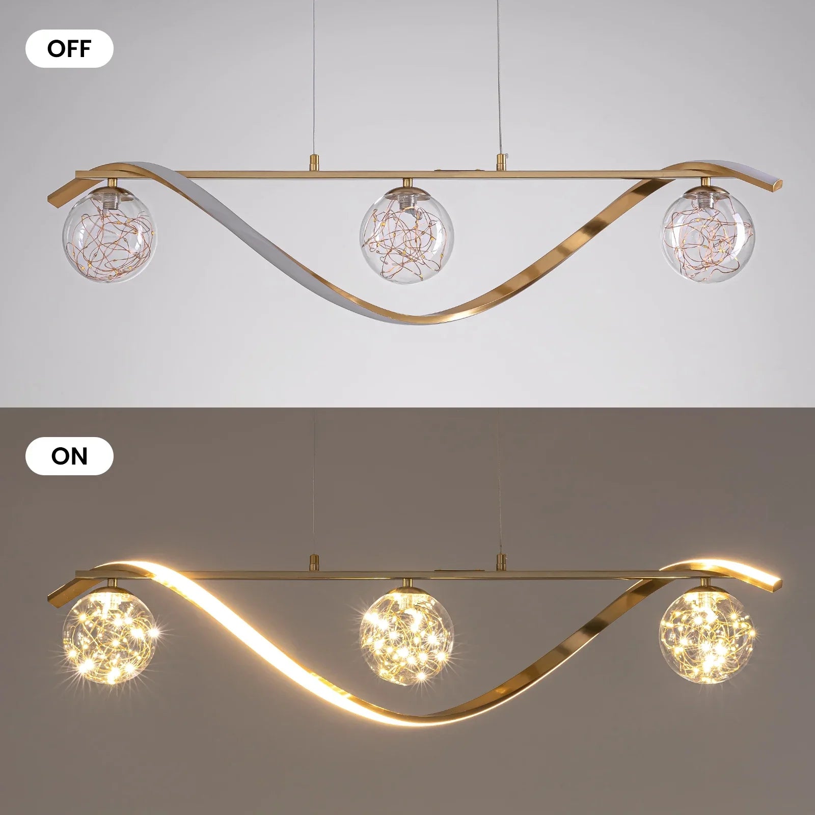 Pendant Light Glass Metal 100.0 cm Gold Dining Room Kitchen Island LED Hanging Ceiling Lamp Adjustable Suspension | Thomler